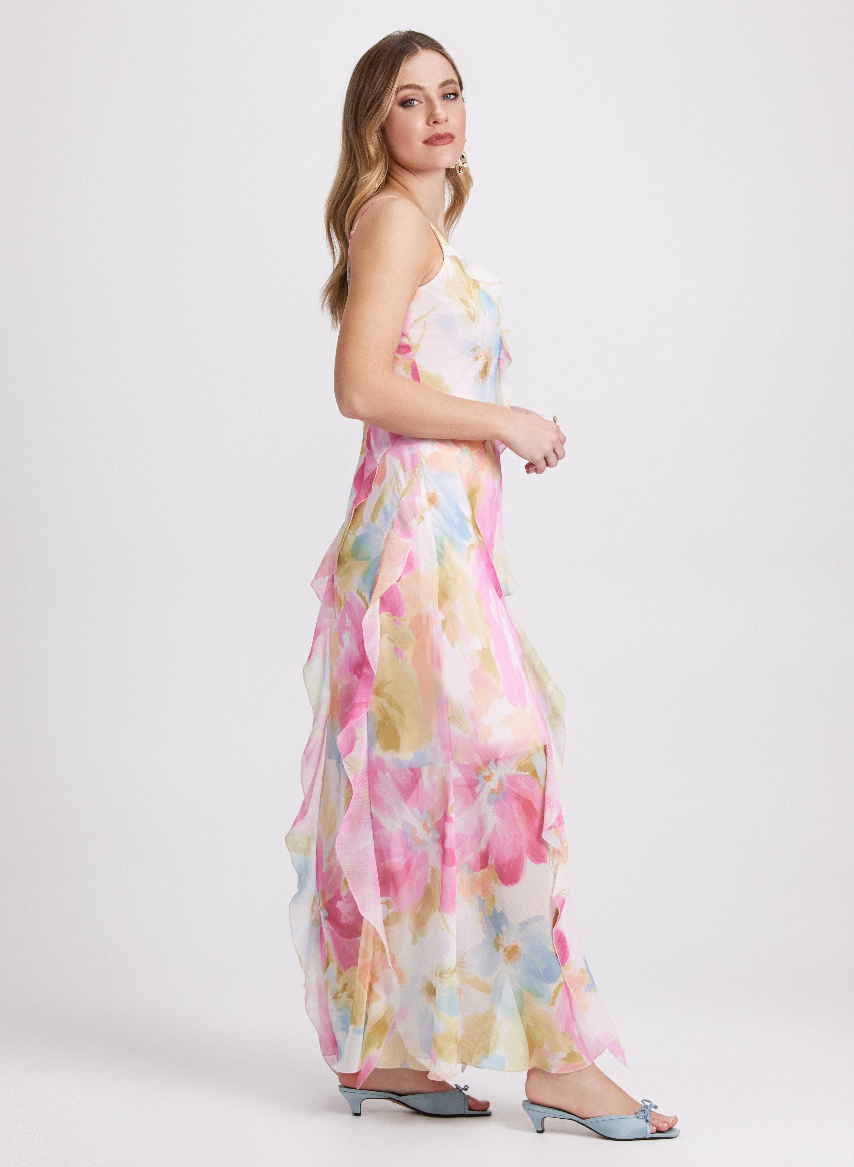 Elegant Floral Ruffle Dress for Women - Summer Boho Maxi Dress with Flowy Skirt | Perfect for Beach Vacations, Weddings & Date Nights