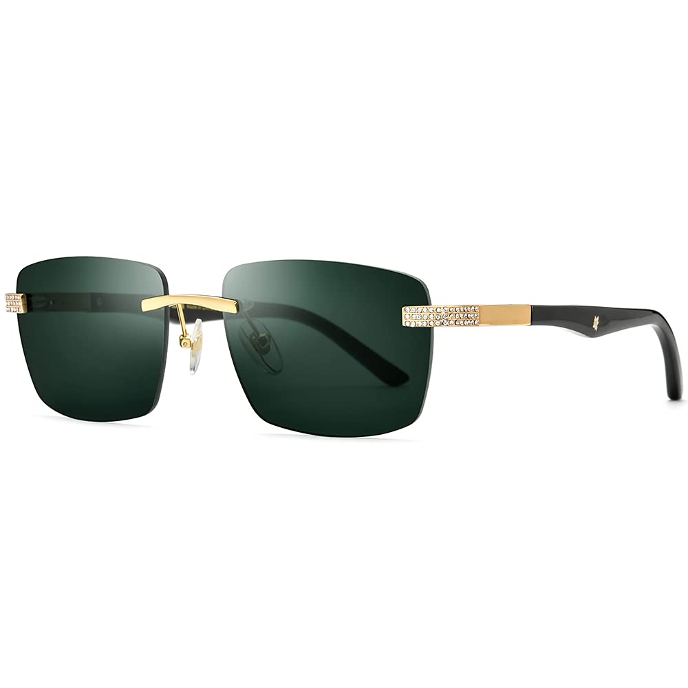 100% Real Buffalo Horn Handmade Square Rimless Sunglasses for Women - Luxury Diamond-Studded Fashion Sunglasses | Perfect for Beach, Driving & Outdoor Activities