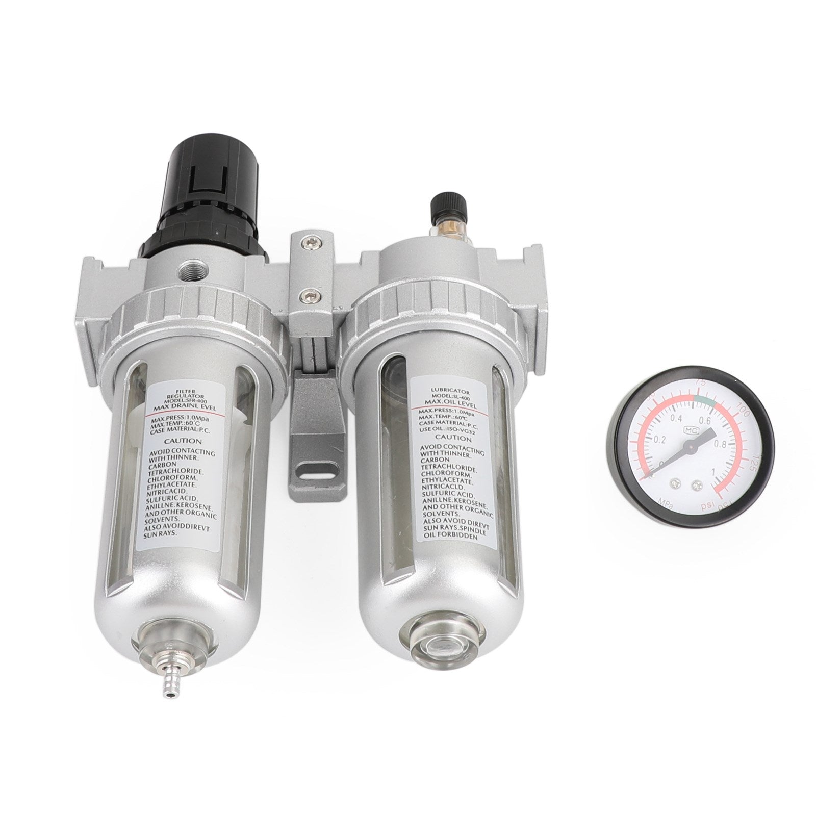 1/2in Air Compressor Filter Oil Water Separator with Regulator Gauge - Heavy Duty Air Tool Accessory for Workshop, Garage & Pneumatic Systems