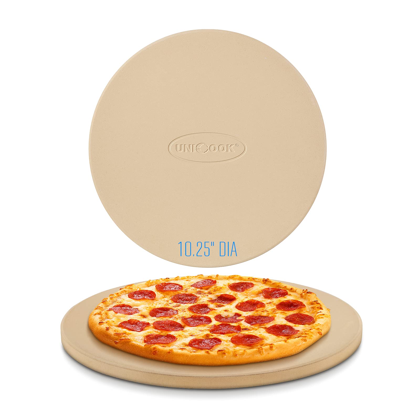 Unicook 10.25 Inch Round Pizza Stone for Oven & Grill - Perfect for Baking Crispy Crust Personal Pizza, Bread, Cookies | Ideal for Home Kitchens, Outdoor BBQs & Restaurant-Quality Results