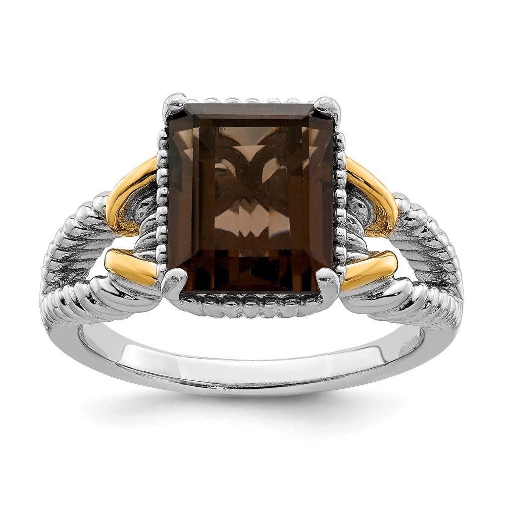 925 Sterling Silver Flash Gold-Plated Chocolate Brown Smoky Quartz Engagement Ring for Women - Elegant Wedding, Proposal, Anniversary Gift Idea