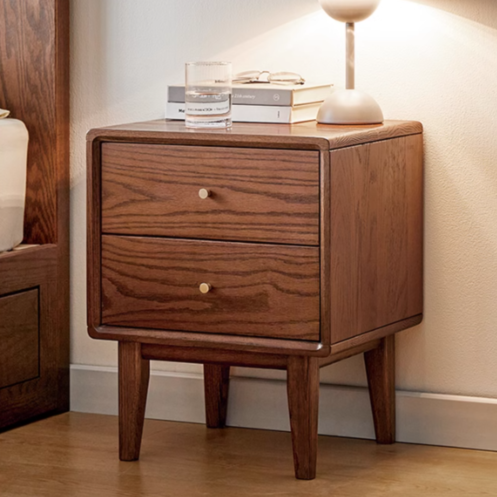 Solid Oak Wood Nightstand - Nordic Style Bedside Table for Bedroom, Living Room, or Office - Modern Minimalist Furniture with Storage Shelf