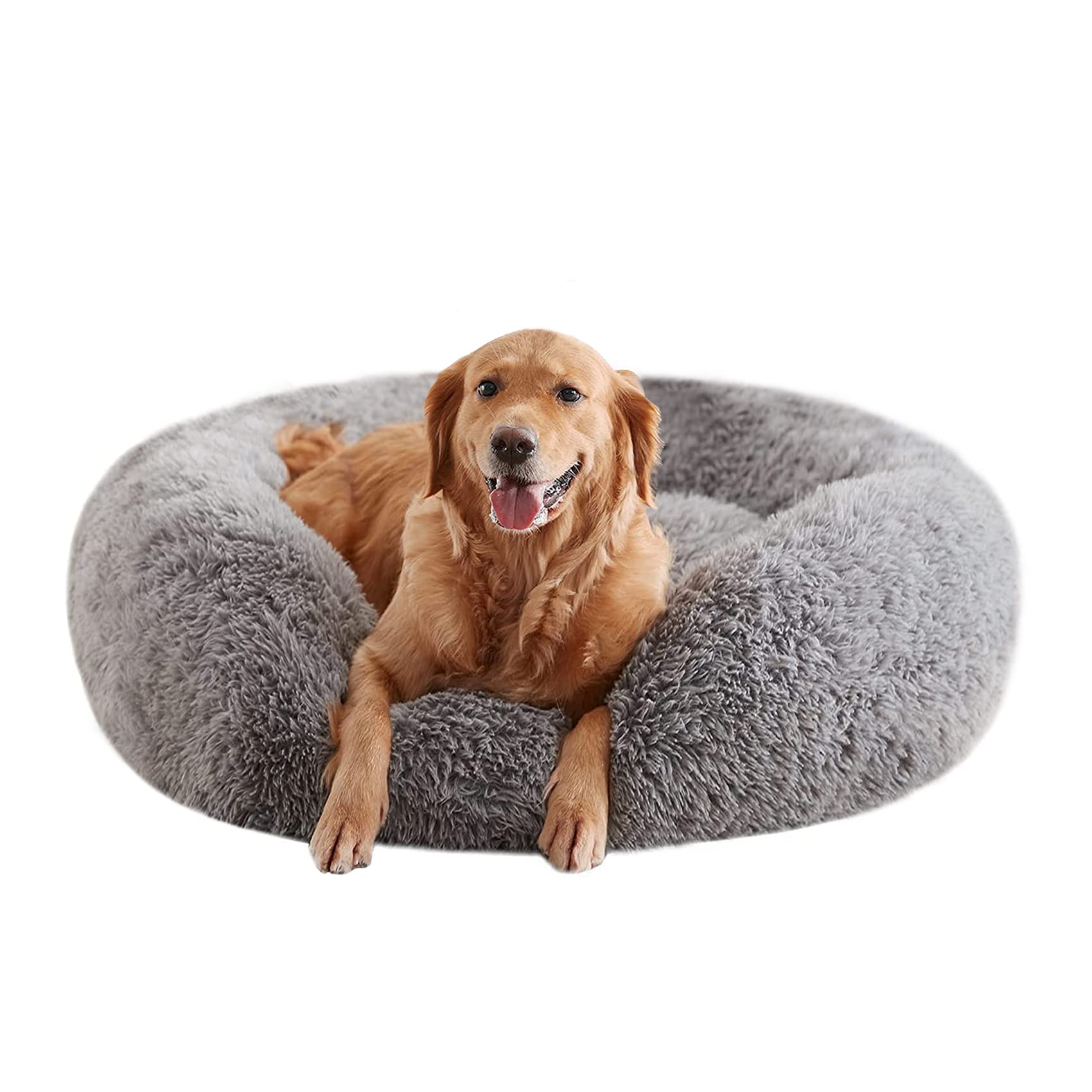 Large Dog Bed for Dogs Up to 80Lbs - 34 Inch Round Fluffy Calming Donut Pet Bed with Plush Orthopedic Support - Perfect for Crate, Living Room & Bedroom Comfort