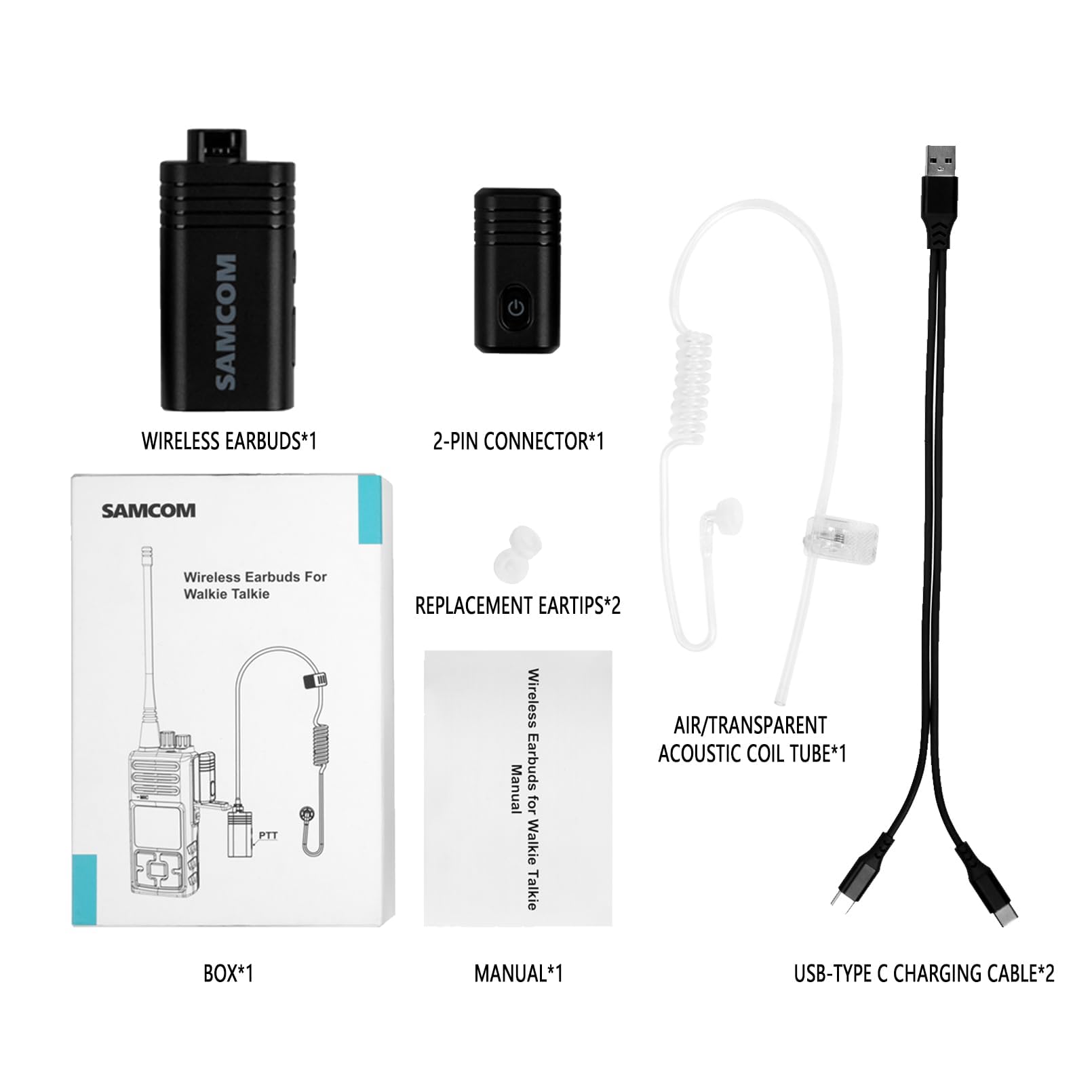 Wireless Bluetooth Headset with Clear Acoustic Tube Earpiece - 10 Hour Battery Life, PTT Microphone & 2-Pin Dongle for Two-Way Radios | Perfect for Security, Surveillance & Professional Communication