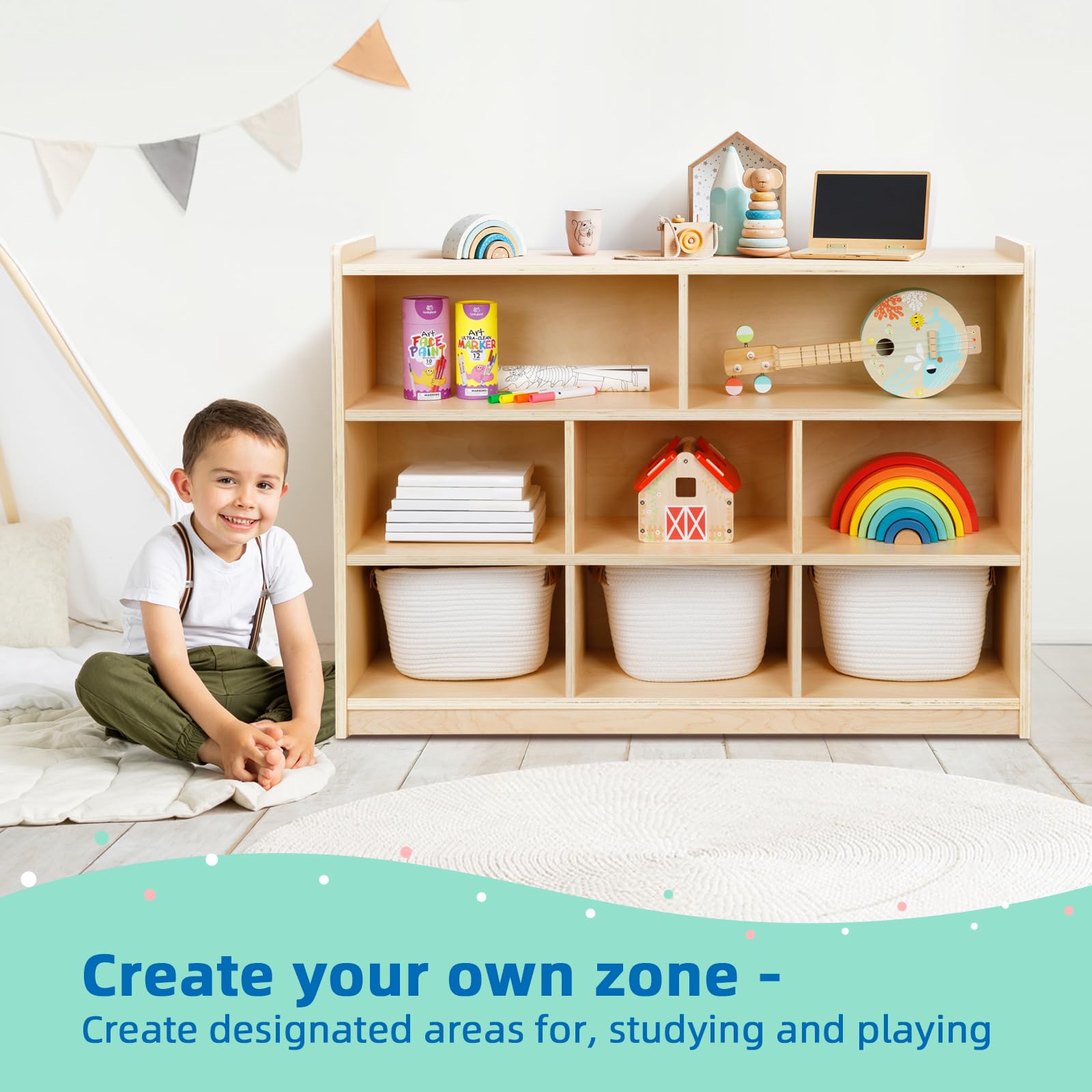 Montessori Wooden Toy Organizer & Storage Shelf for Kids - 35.4