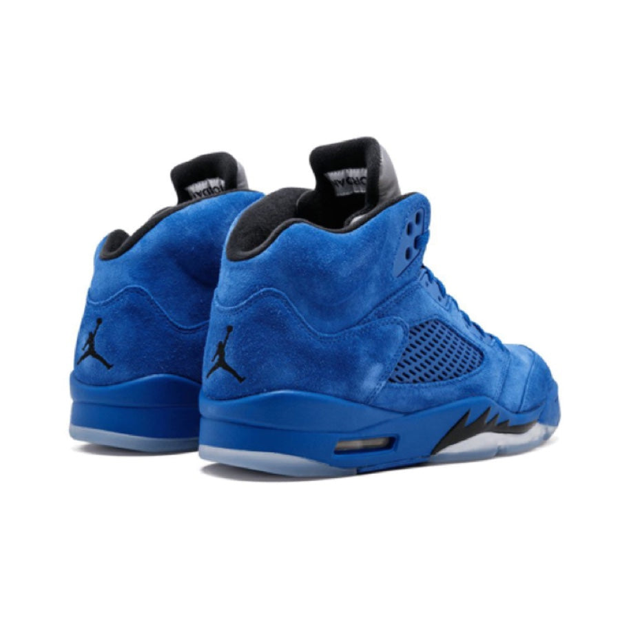 Air Jordan 5 Retro Sneakers - Blue Suede & Game Royal Black Colorway | Men's Basketball Shoes for Casual Wear & Street Style