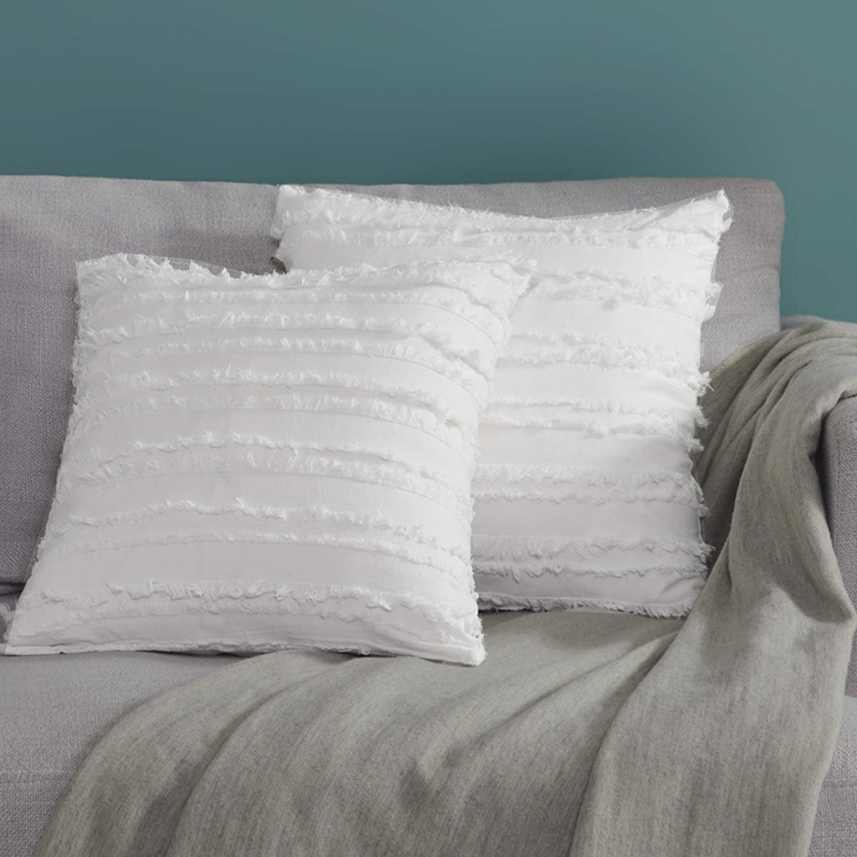 GIGIZAZA 26x26 Inch Decorative Throw Pillow Covers - White Square Cotton Couch Pillow Covers for Sofa, Boho Style Cushion Covers - Perfect for Living Room, Bedroom & Home Decor
