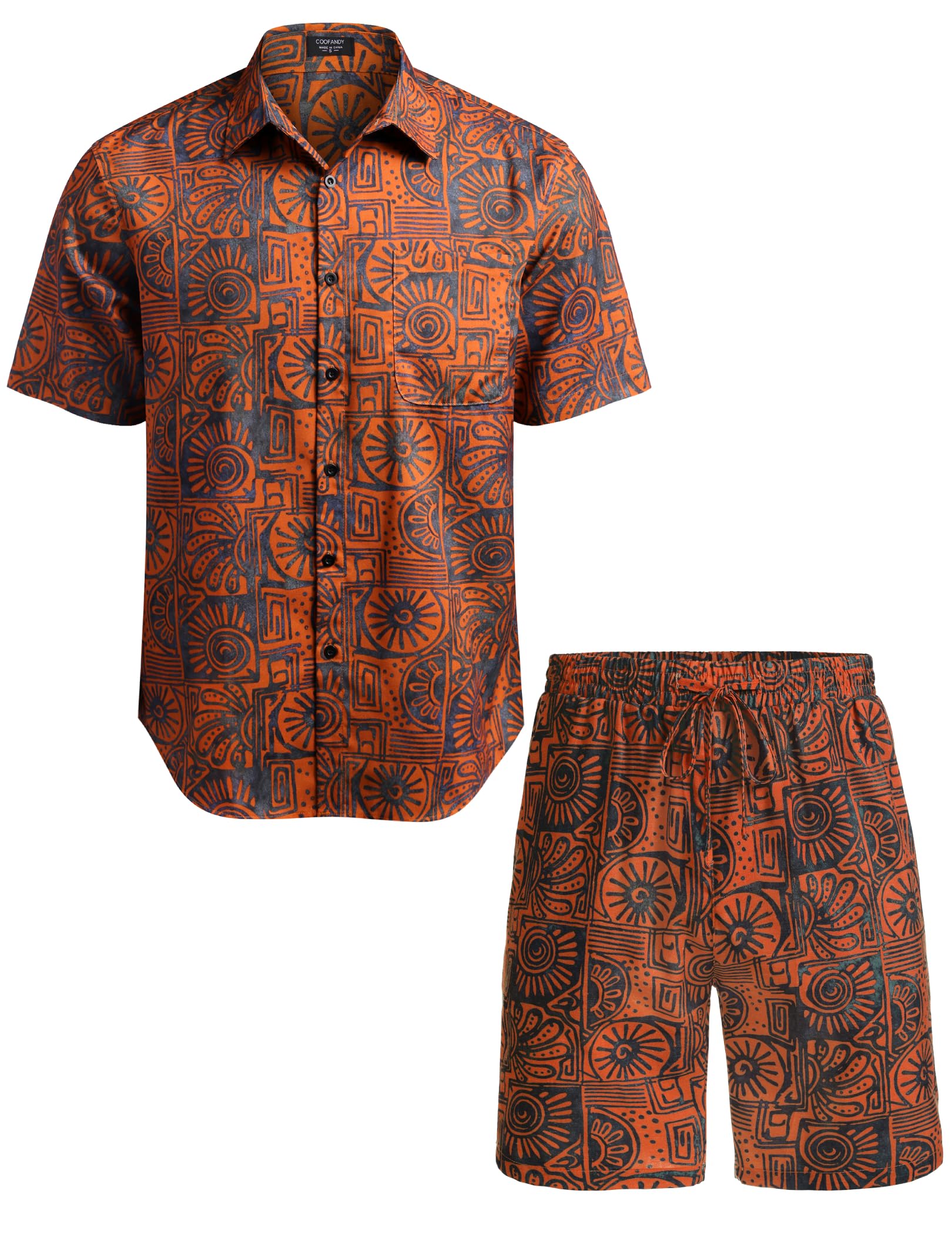 COOFANDY Men's Hawaiian 2-Piece Outfit - Floral Matching Summer Beach Shirt & Shorts Set for Vacation, Pool Party, and Tropical Getaways