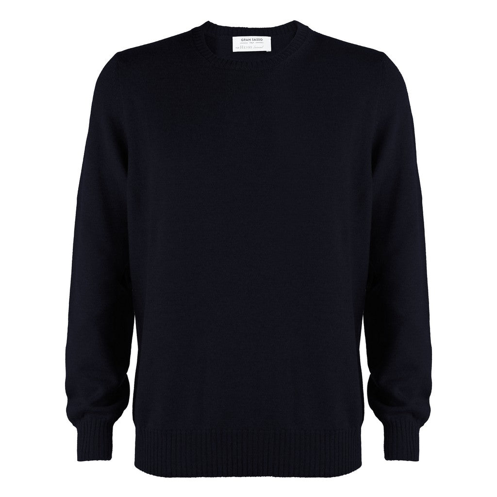 Premium GRAN SASSO Wool Crew Neck Sweater for Men - Navy Blue | Soft & Warm Winter Knitwear | Perfect for Casual Outfits, Office Wear & Cold Weather Layering