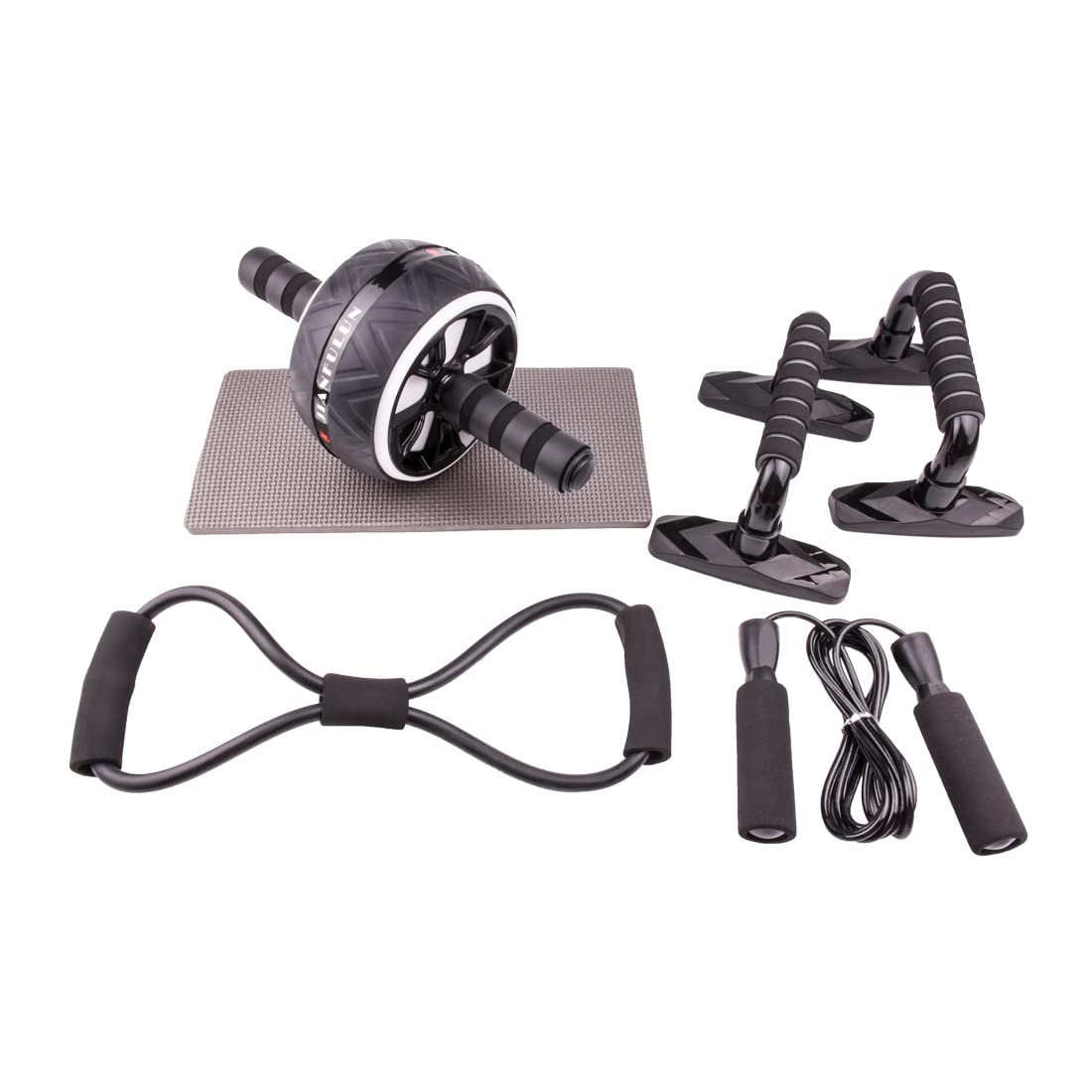 WSSBK AB Wheel Roller with Jump Rope, Resistance Bands & Push Up Bar - Complete Home Gym Set for Core Workout, Strength Training & Muscle Building (Black, 1 Set) - Perfect for Home Fitness, Cross Training & Full Body Exercises