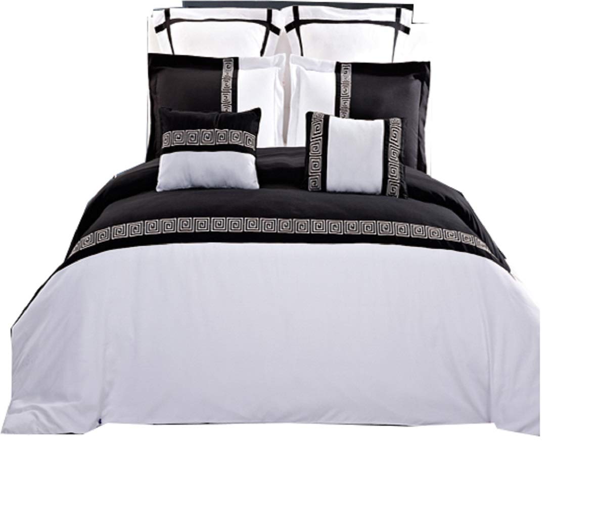 Full Size Astrid Black and White 14-Piece Bed in a Bag Set - Includes 7-Piece Duvet Cover, Down Alternative Comforter, 2 Pillows & 4-Piece Sheet Set - Complete Bedding Solution for Master Bedroom, Guest Room or Dorm