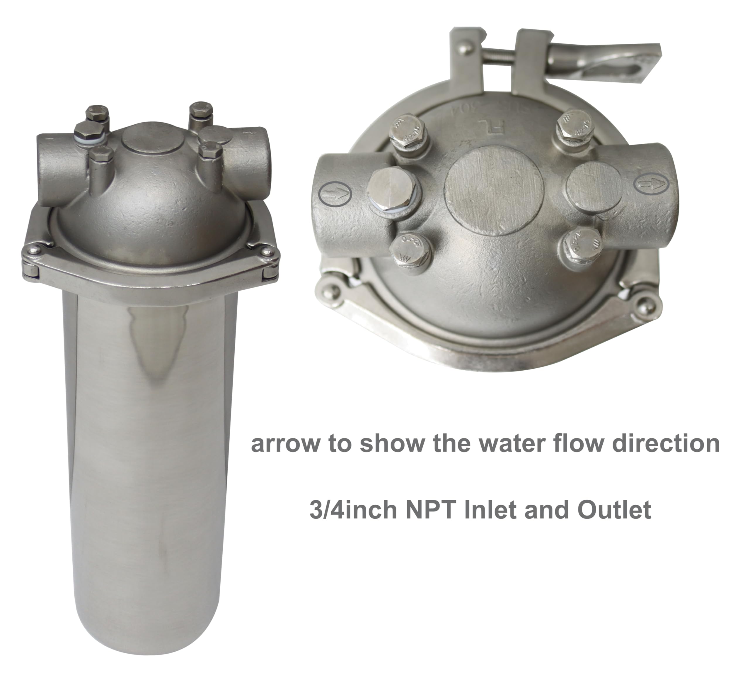 TECHTONGDA Stainless Steel Water Filter Housing - 3/4 Inch NPT for 10 Inch Filter Cartridge - 145 PSI Pressure Rating - Perfect for Home & Commercial Water Filtration Systems