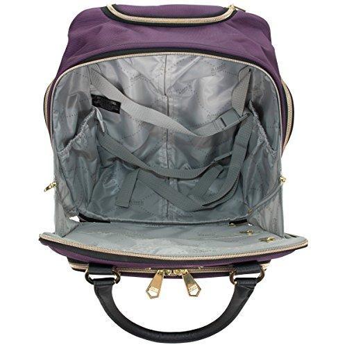 Aimee Kestenberg Women's Polyester Twill Double Pocket Quilted Python Print 4-Wheel Underseat Carry-On Luggage in Plum - Perfect for Air Travel, Business Trips & Weekend Getaways