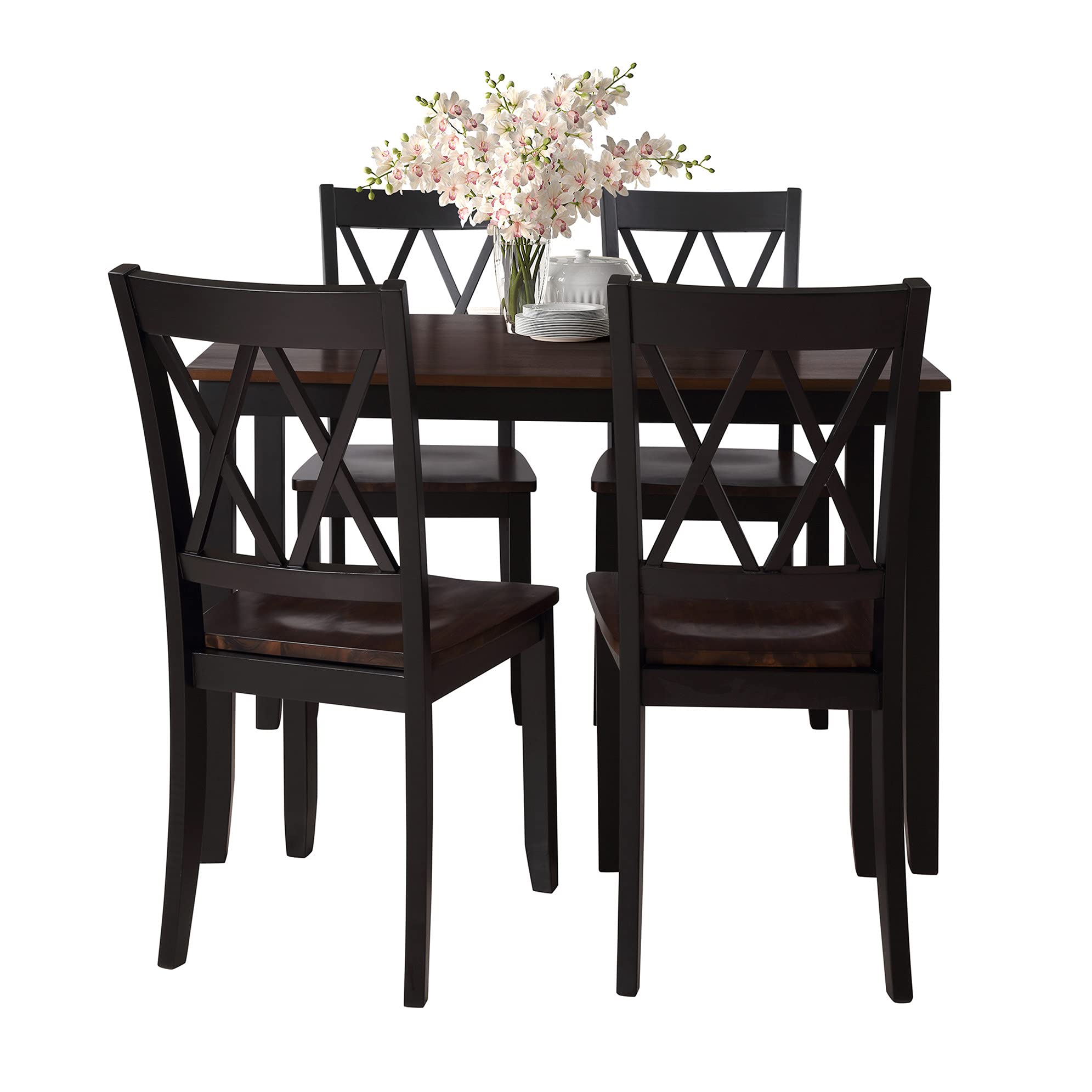 5-Piece Wooden Dining Table Set with 4 Chairs - Rectangular Kitchen & Dining Room Furniture in Black & Cherry Finish | Perfect for Family Meals, Dinner Parties & Small Space Dining Areas