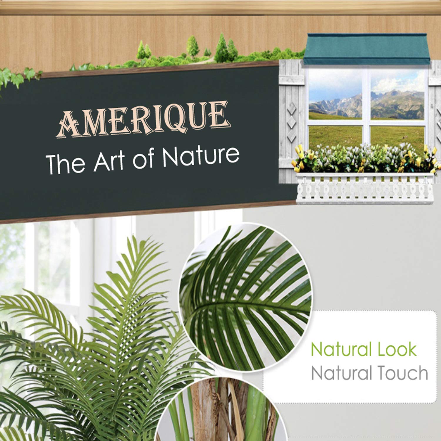 AMERIQUE Realistic 6ft Artificial Tropical Phoenix Palm Tree with 15 Large Leaves - Includes Nursery Pot, Feel Real Technology - Perfect for Home Decor, Office, Patio & Indoor Greenery