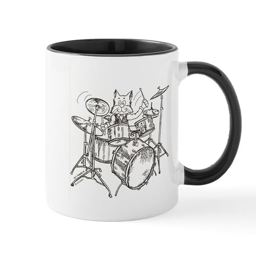 White/Black Inside - Catoons Drums Cat Mug