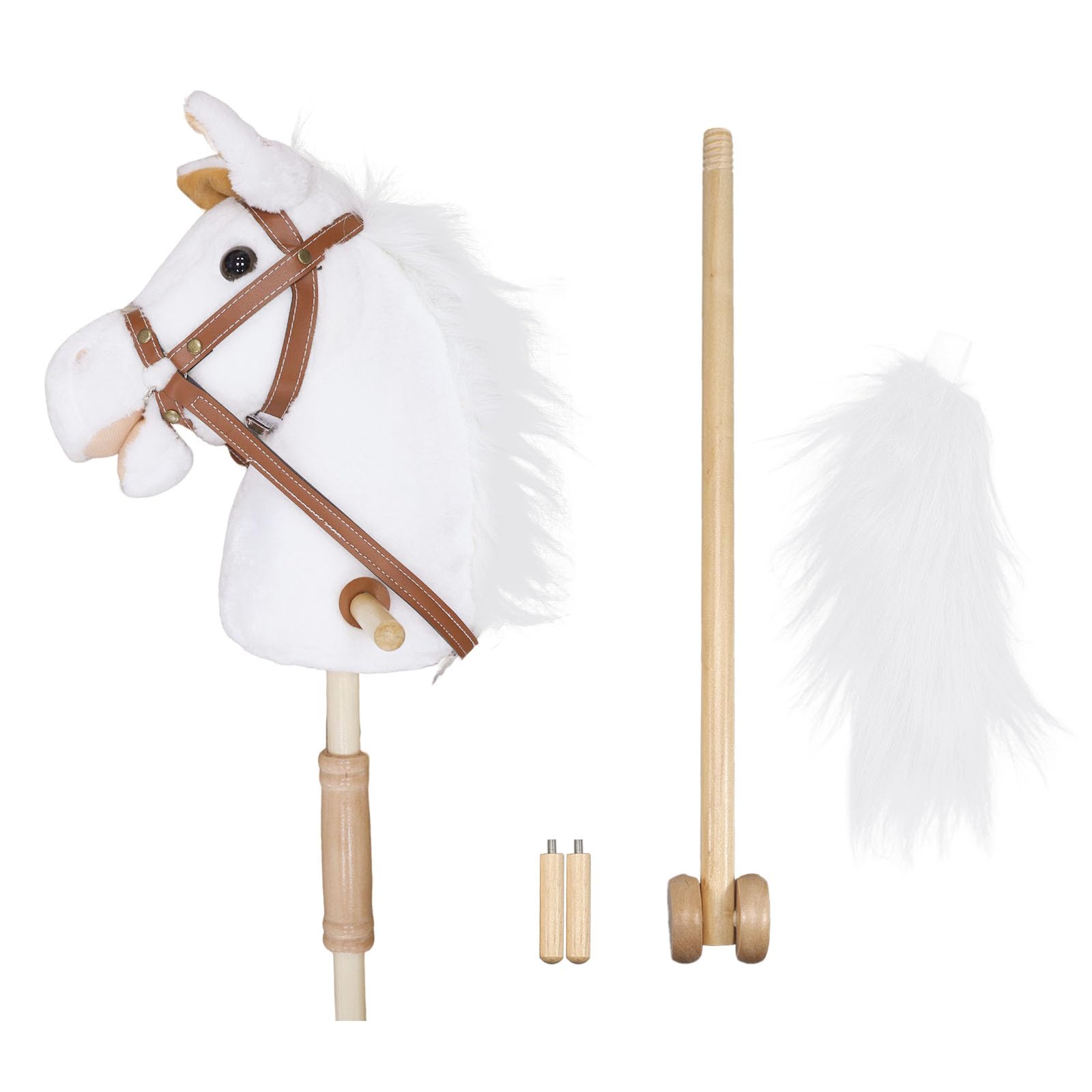Realistic Plush Stick Horse Toy with Wooden Wheels & Galloping Sounds - Fun Pretend Play for Toddlers & Preschoolers (AA Batteries Included) - Perfect for Birthday Gifts, Outdoor Play & Imaginative Role-Playing Games