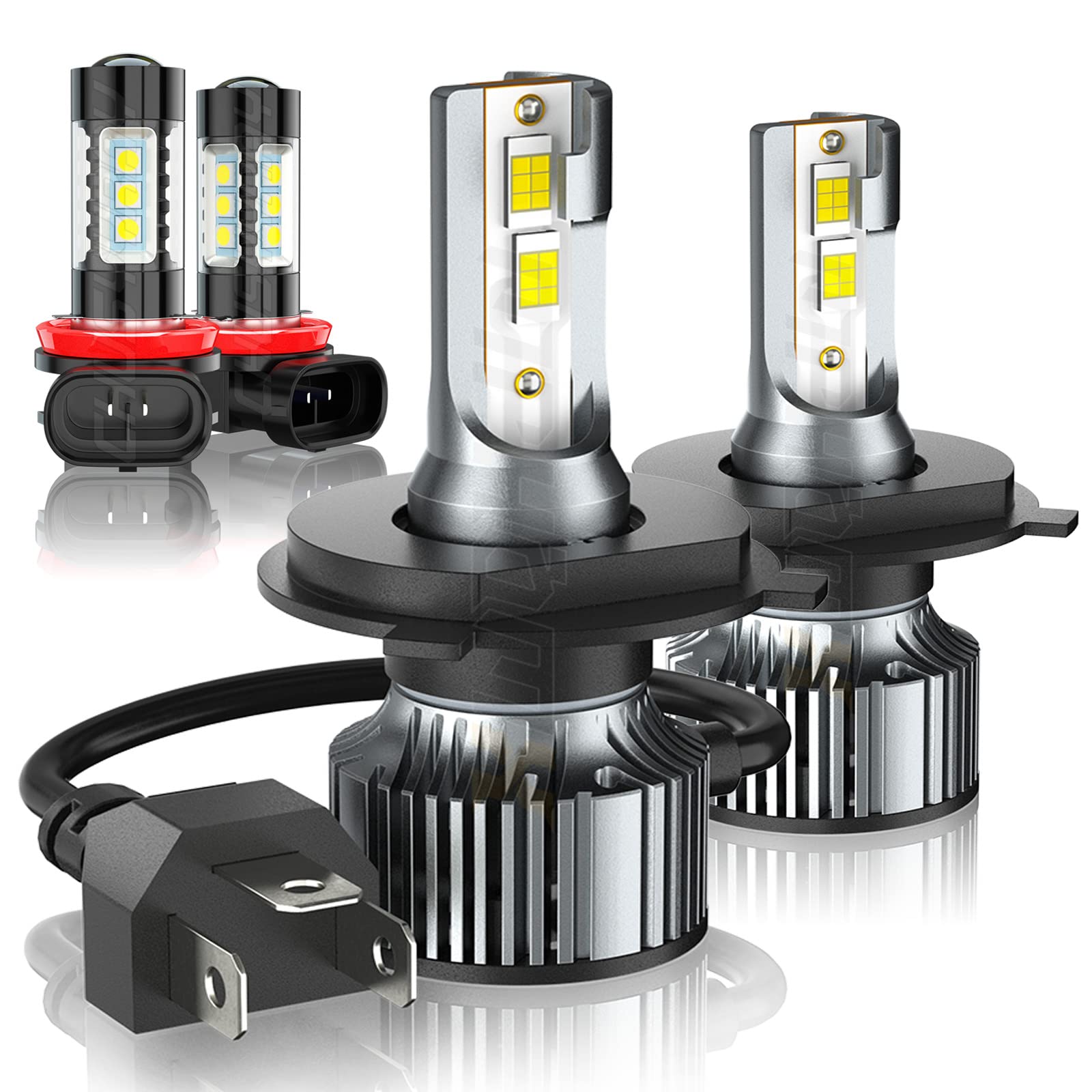 LED Headlight Bulbs 9003/H4 High Low Beam + H11 Fog Light Kit - Compatible with Honda CR-V 2002-2014, 6000K Bright White, Halogen Replacement, Plug and Play (Pack of 4) - Perfect for Night Driving, Off-Roading & Enhanced Visibility