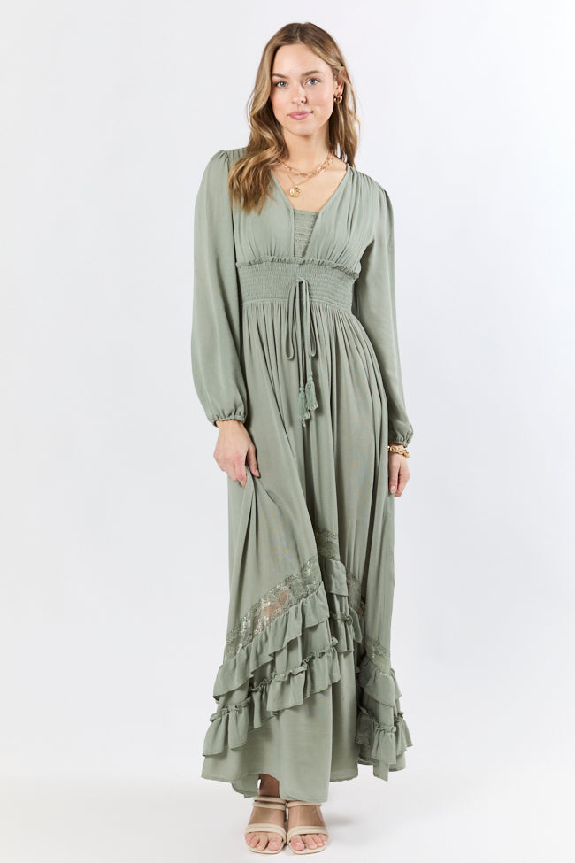 Lucky To Have You Sage Green Maxi Dress for Women - Flowy Summer Midi Dress with Pockets, Boho Chic Style - Perfect for Beach Vacations, Date Nights & Casual Outings