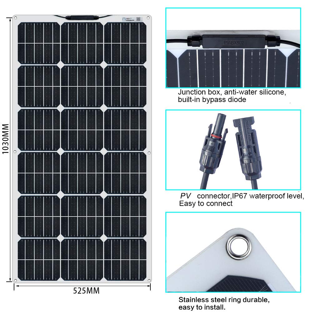 100W 12V Monocrystalline Flexible Solar Panel Kit - 300W System with PV Connector for RV, Boat, Cabin, Tent & Car Charging | Lightweight Portable Solar Battery Charger for Outdoor Camping, Road Trips & Off-Grid Power