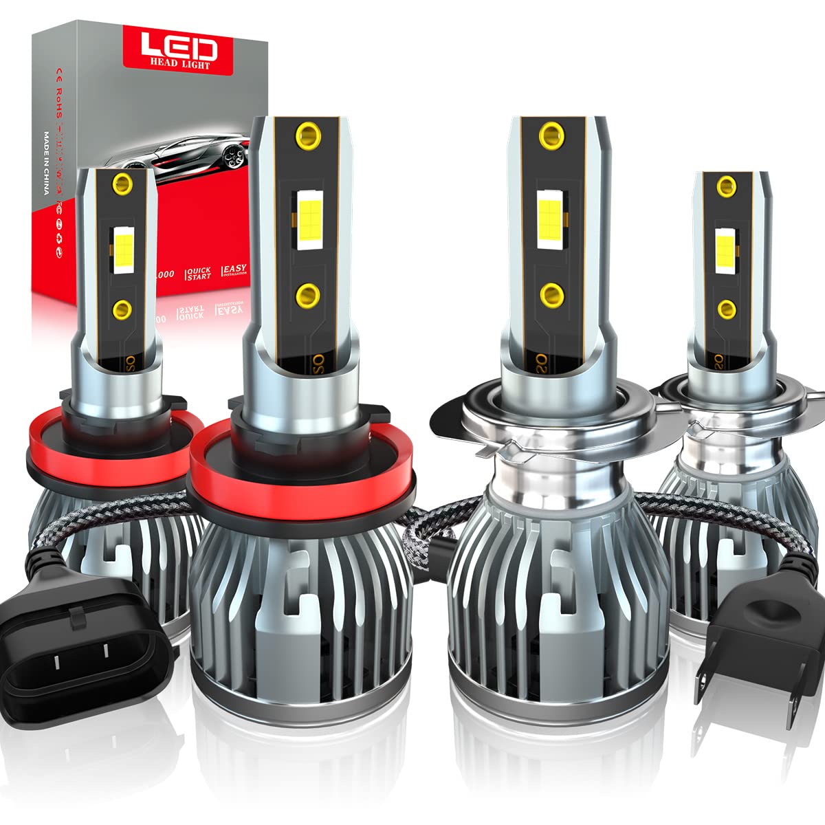**2005-2007 Ford Escape LED Headlight Bulbs Combo – H7 High Beam & H11/H9/H8 Low Beam – 6000K White, Super Bright, IP68 Waterproof, Plug & Play (Pack of 4) – Perfect for Night Driving & Off-Road Adventures**