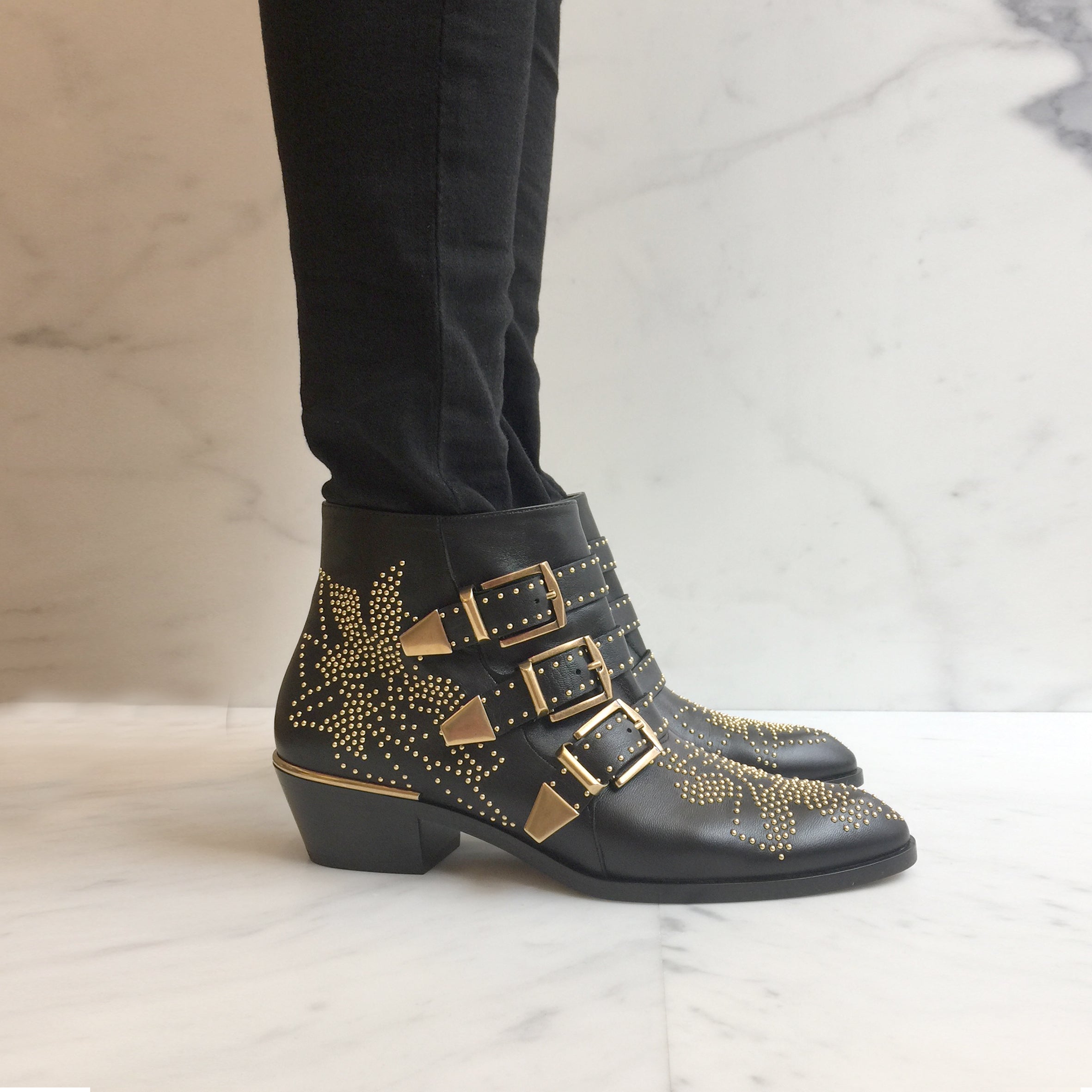 Susanna Women's Low Boots - Stylish Black & Gold Ankle Boots for Fall & Winter | Comfortable Casual & Dressy Footwear for Work, Parties & Everyday Wear
