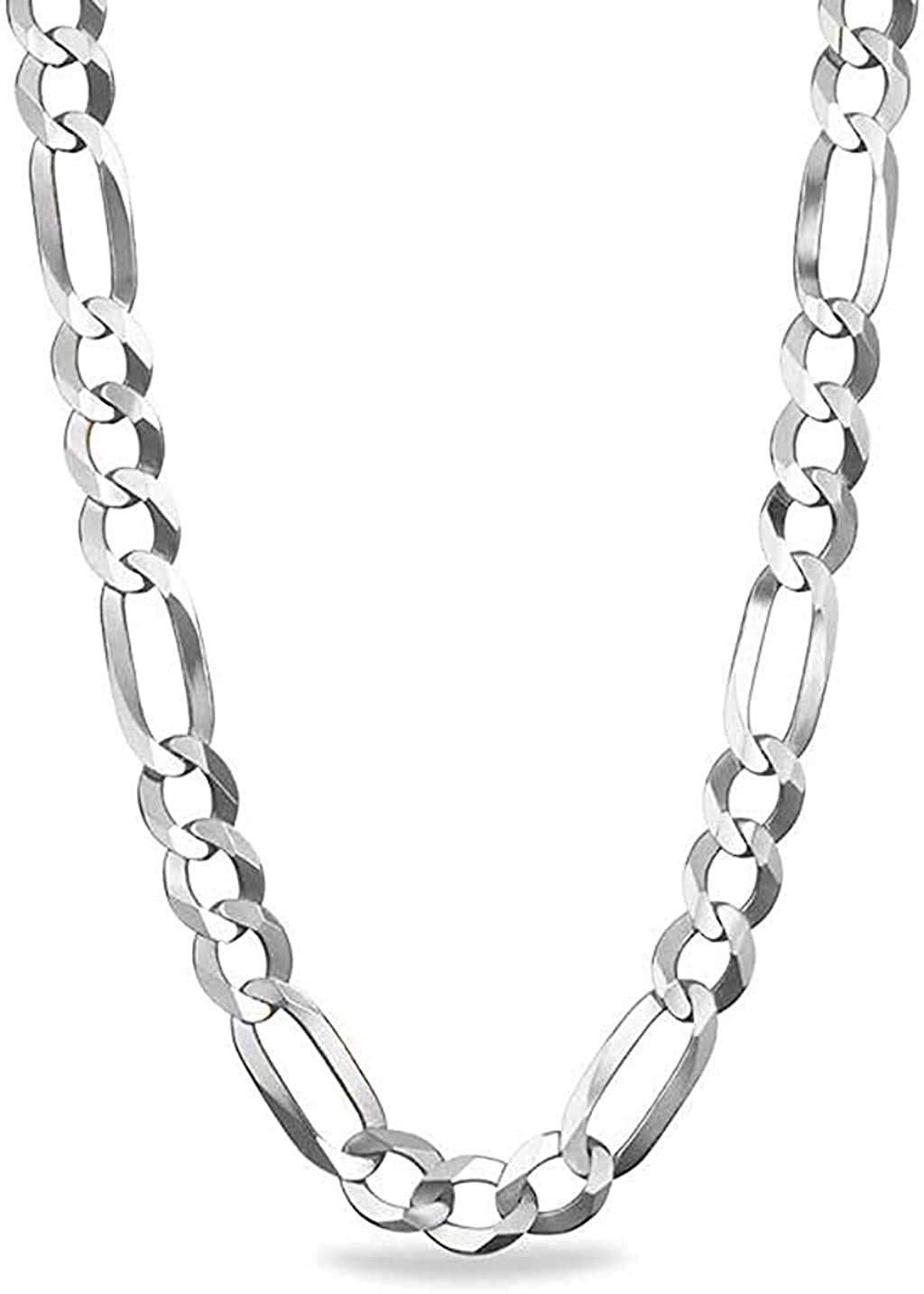 Savlano 8mm Italian Solid 925 Sterling Silver Figaro Link Chain Necklace for Men & Women - Elegant Unisex Jewelry Gift with Premium Box | Perfect for Daily Wear, Special Occasions & Gifts - Made in Italy