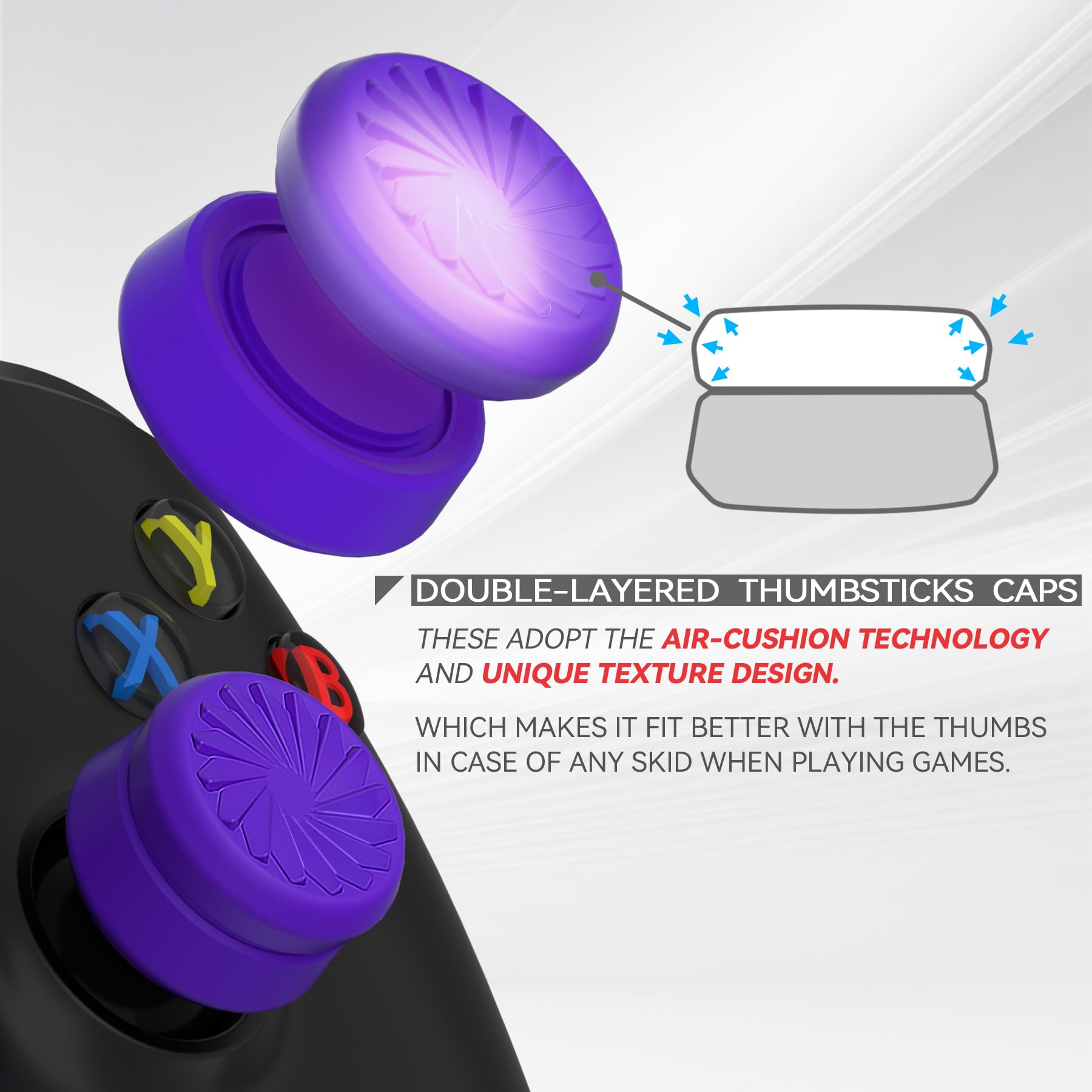PlayVital Thumb Grip Cushion Caps for PS5/PS4, Xbox Series X/S/One, Switch Pro & Elite Series 2 Controllers - 3 Pairs, Purple - Enhance Gaming Comfort for Long Sessions