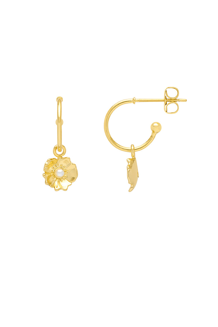 Buttercup Pearl Hoop Earrings for Women - Elegant Dainty Gold-Plated Pearl Stud Earrings for Daily Wear, Parties & Special Occasions