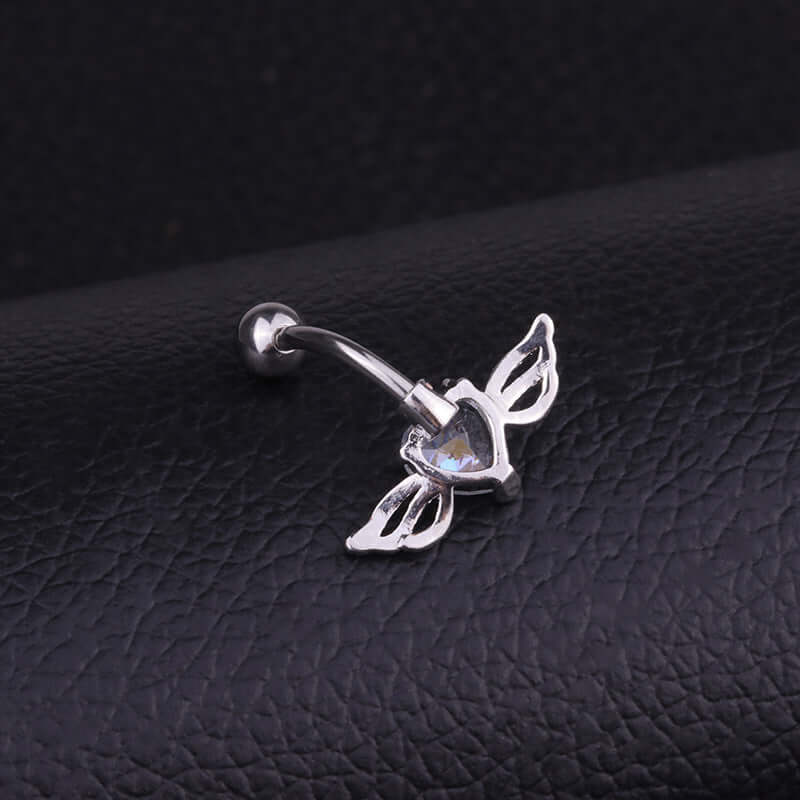 Stainless Steel Belly Button Ring with Angel Wings Design - Hypoallergenic Navel Piercing Jewelry for Women | Perfect for Everyday Wear, Parties, and Body Piercing Fashion | HSBR18611