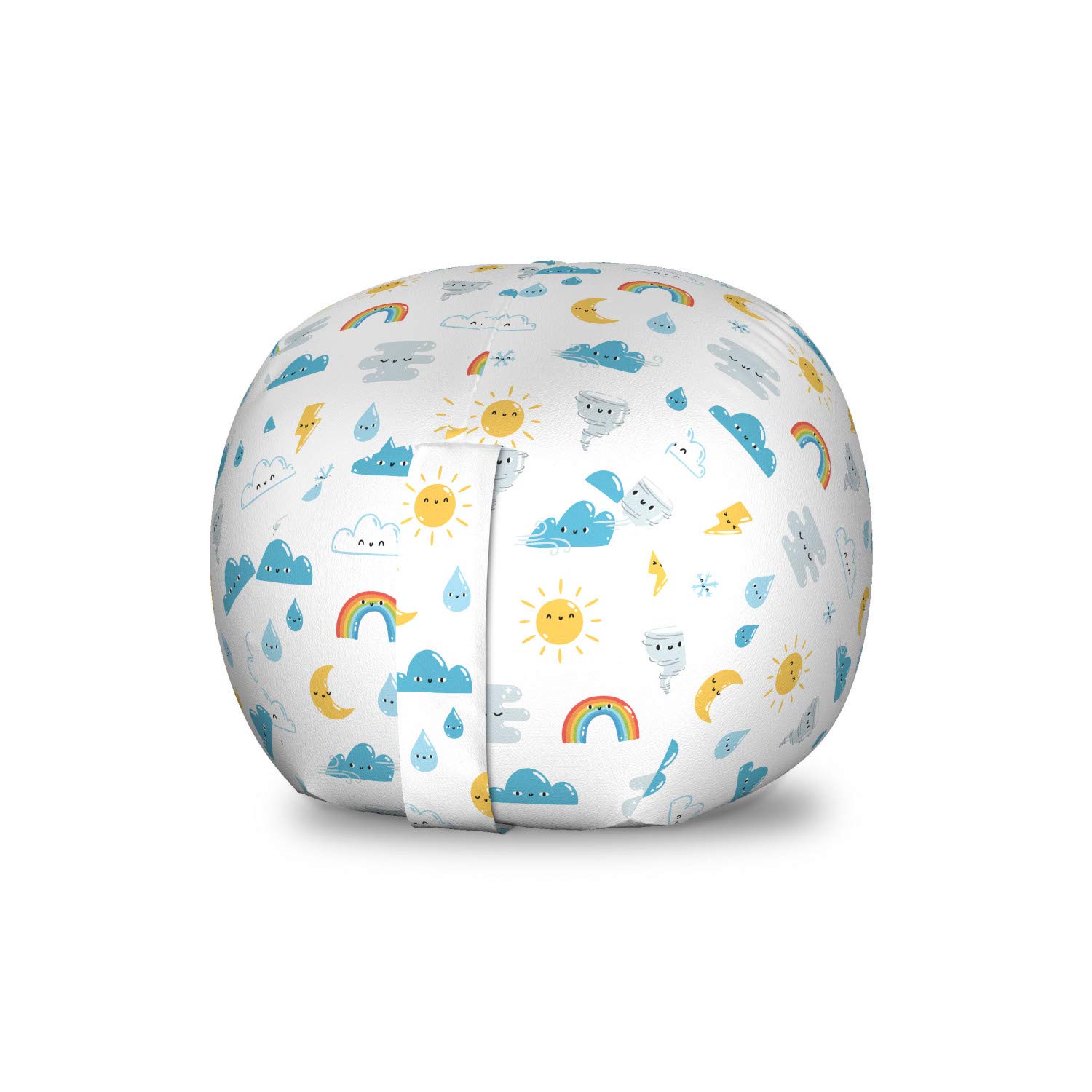 Ambesonne Sun Storage Toy Bag Chair - Funny Weather Clouds Moon Rainbow Print Stuffed Animal Organizer - Washable Small Size White Multicolor Toy Storage for Kids' Room, Playroom & Nursery Organization