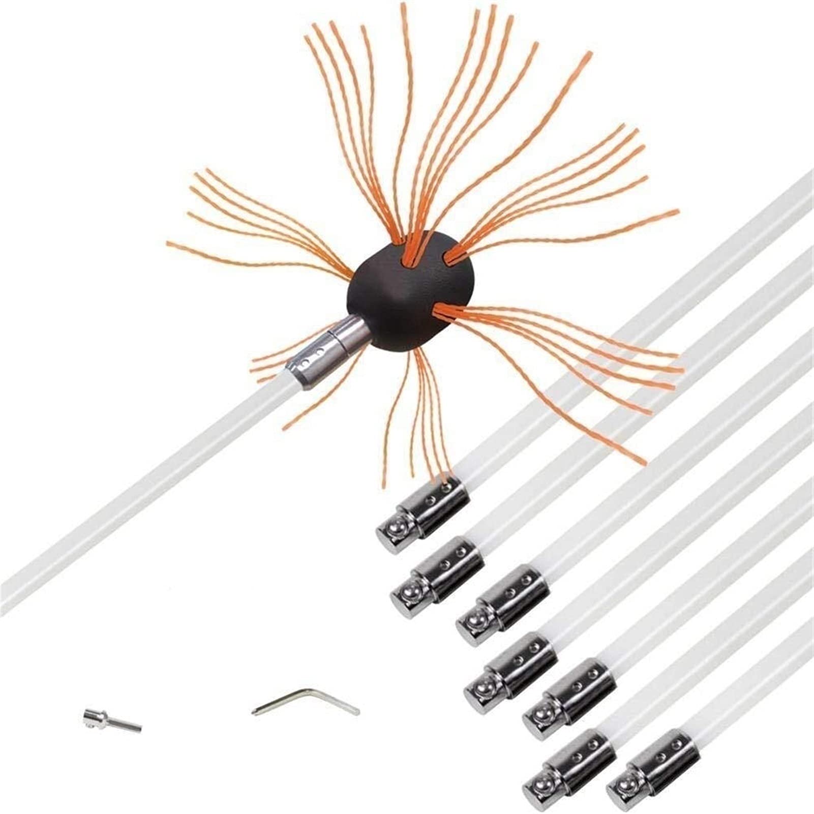 10m Fireplace Brush Kit - Easy Connect White Rods with Brush Head for Chimney Sweeping & Cleaning | Perfect for Wood Stove, Fireplace & Chimney Maintenance