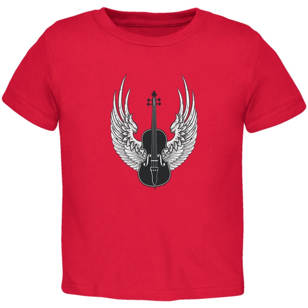 Winged Violin Print Red Cotton Toddler T-Shirt for Boys & Girls - Perfect for Music Classes, Concerts & Casual Wear