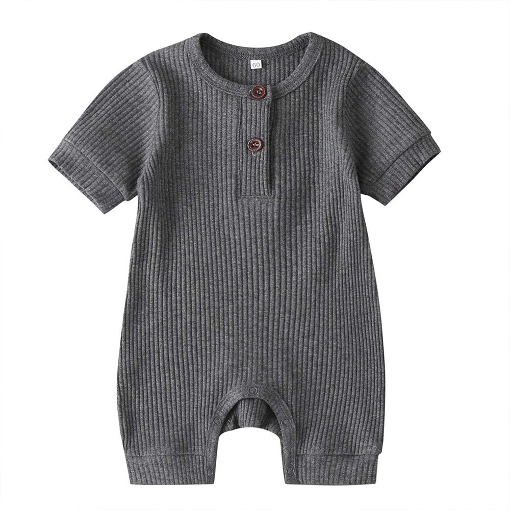 Unisex Newborn Baby Short Sleeve Romper - Button Front One-Piece Outfit for Boys & Girls (Solid Colors) - Perfect for Playtime, Photo Shoots & Everyday Wear