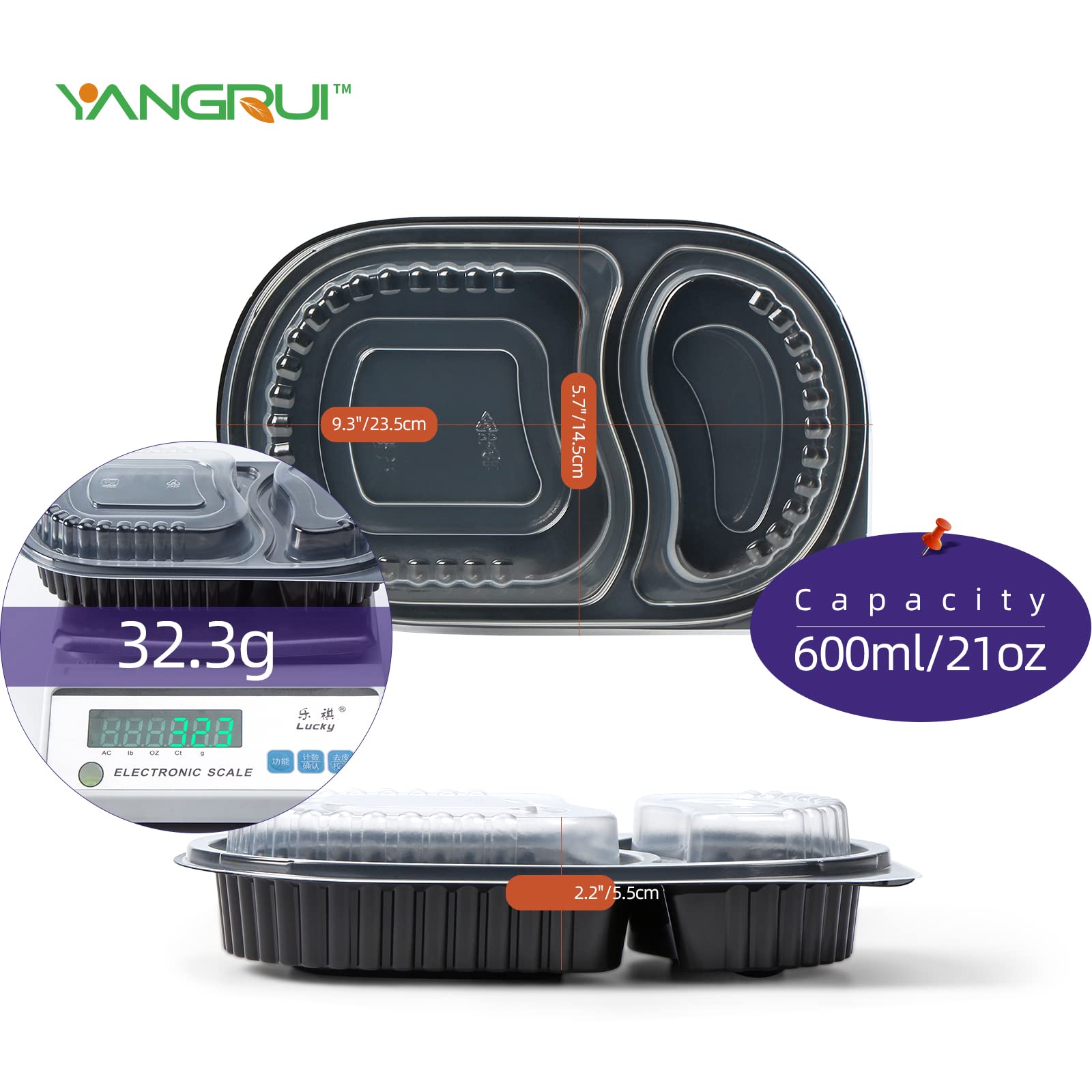 YANGRUI 35-Pack Reusable Meal Prep Containers - 21oz BPA-Free, Microwave & Freezer Safe, Leakproof To-Go Food Storage Containers with Extra Thick Shrink Wrap | Perfect for Office Lunches, Meal Prepping & Takeout