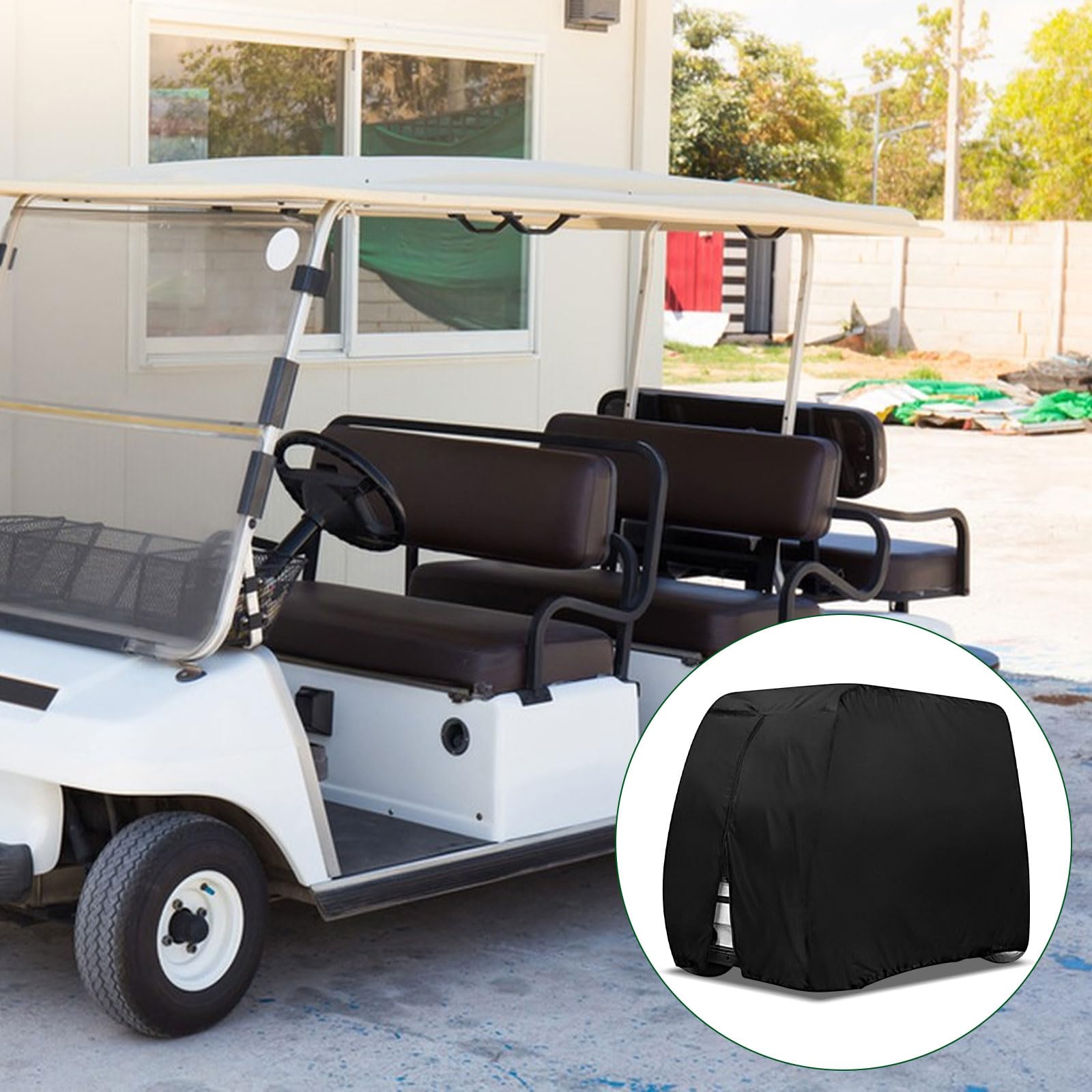 420D Waterproof 6-Passenger Golf Cart Cover with Zipper Door - Fits EZGO, Club Car & Yamaha - All-Weather Protection for Outdoor Storage & Travel