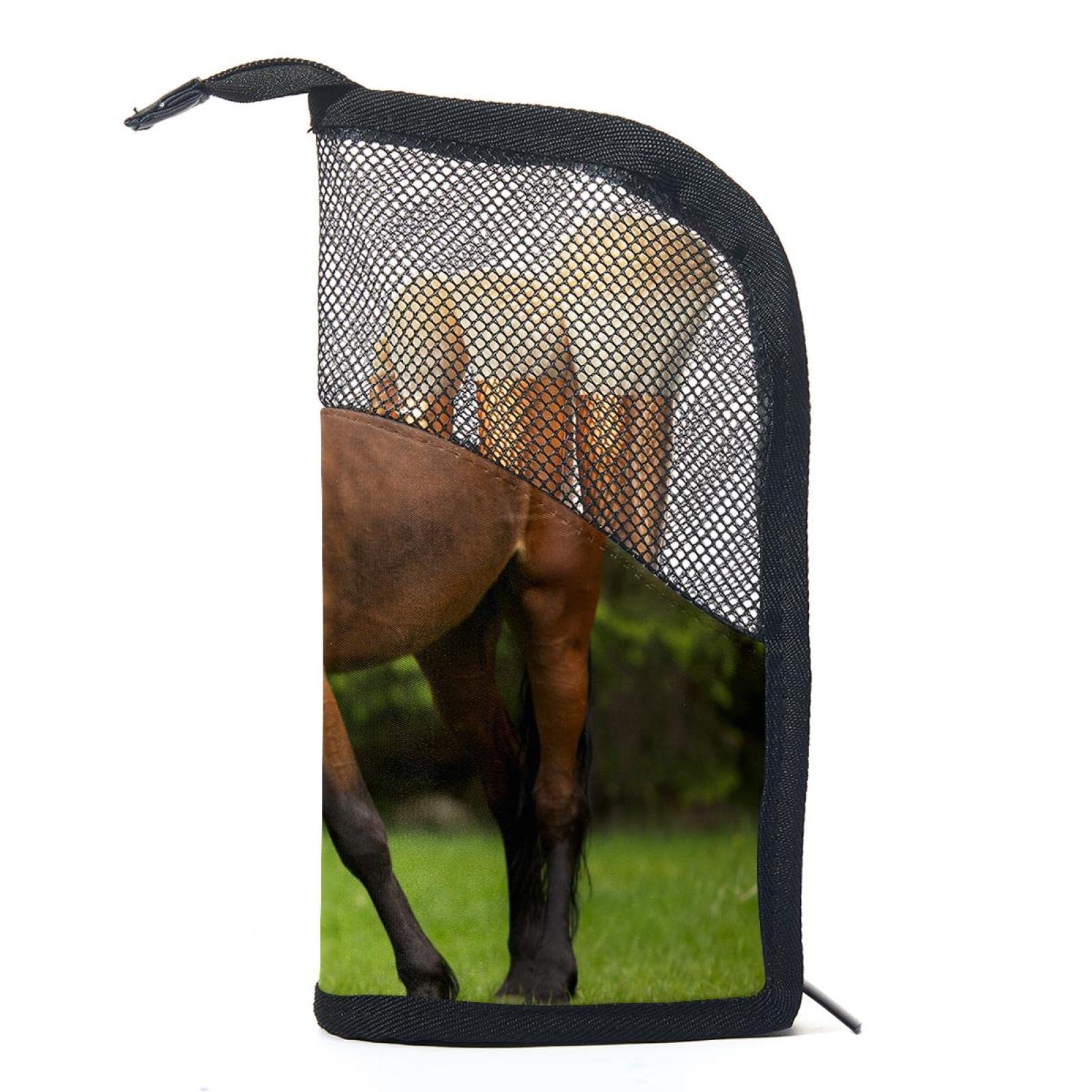 Portable Makeup Brush Organizer Bag with 12 Slots - Brown Horse Print Cosmetic Brush Holder Case for Travel & Home Storage | Perfect for Makeup Artists & Beauty Enthusiasts