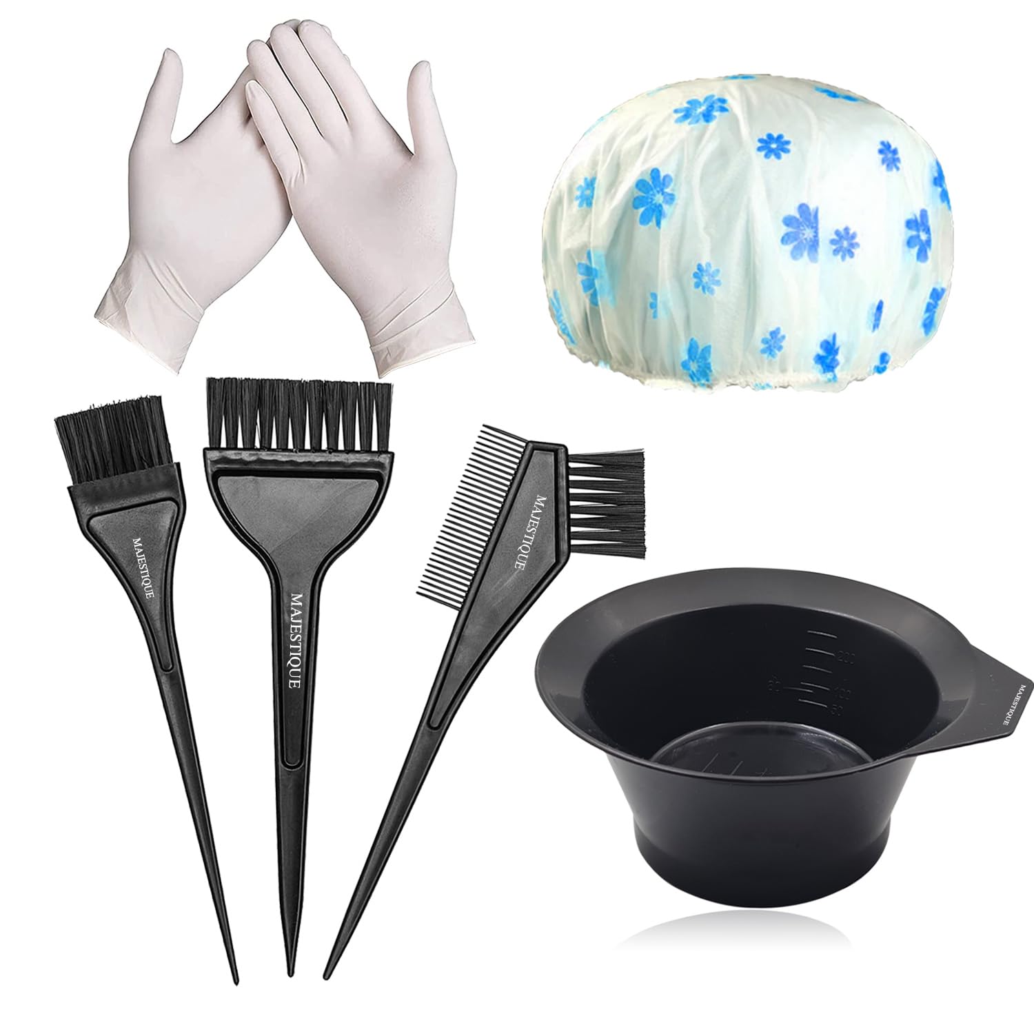 Majestique 6-Piece Professional Hair Dye Brush Kit with Coloring Bowl, Shading Cape & Gloves - Hair Coloring Tools for Women, Men & Kids - Perfect for Salon, Home Hair Coloring & DIY Hair Treatments