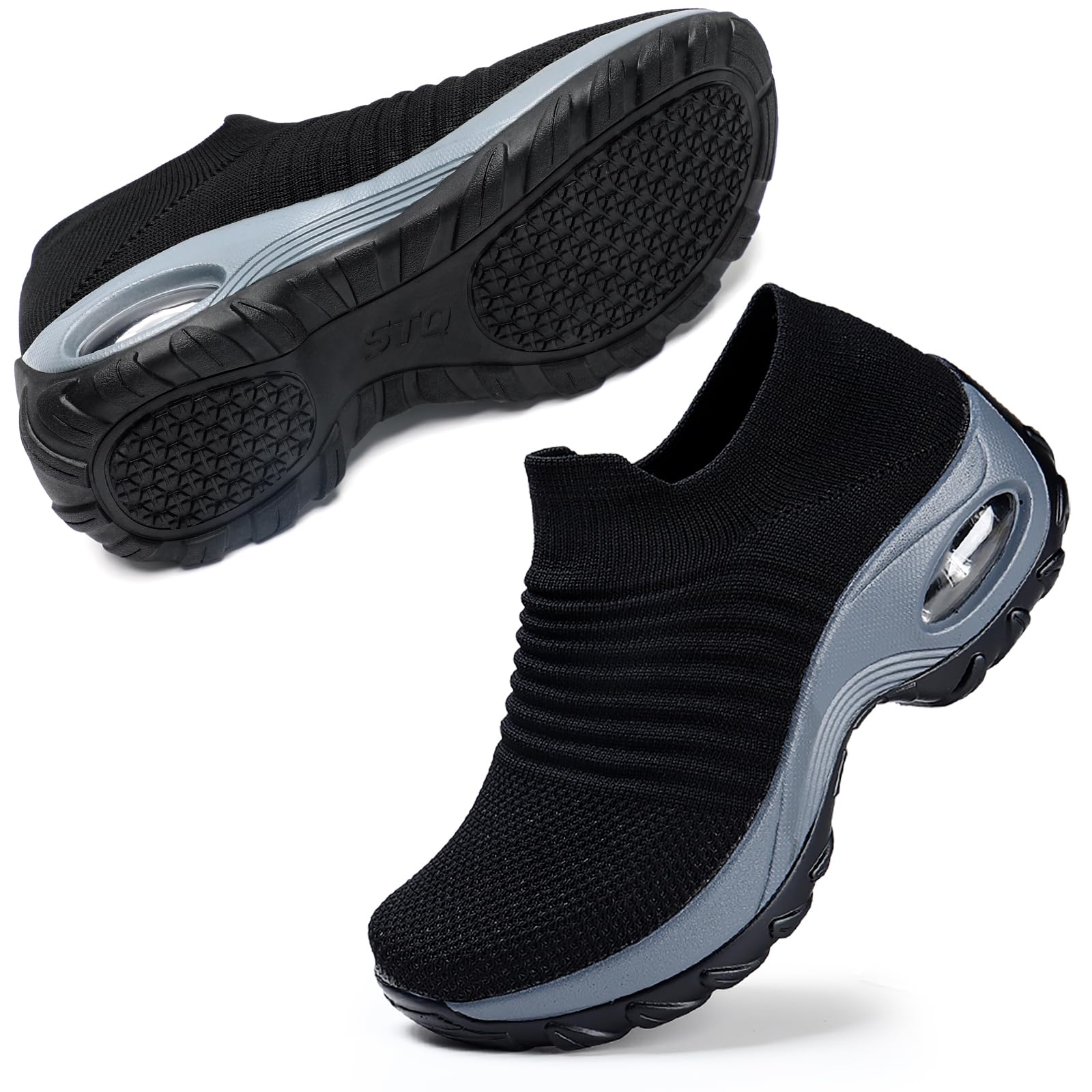 STQ Women's Slip-On Walking Shoes - Breathable Non-Slip Work Sneakers with Air Cushion & Arch Support - Comfortable Orthopedic Shoes for Nurses, Waitresses & All-Day Wear