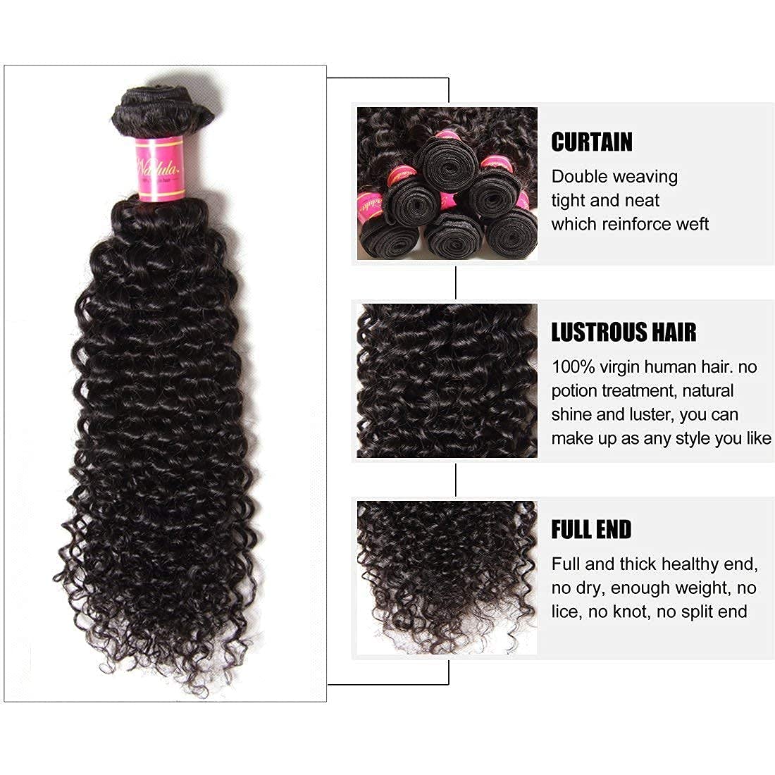 Nadula 10A Brazilian Virgin Human Hair Curly Bundles - 3 Pack Unprocessed Remy Weave Extensions (20/22/24 Inch, Natural Color) for Stunning Curly Hairstyles & Everyday Wear
