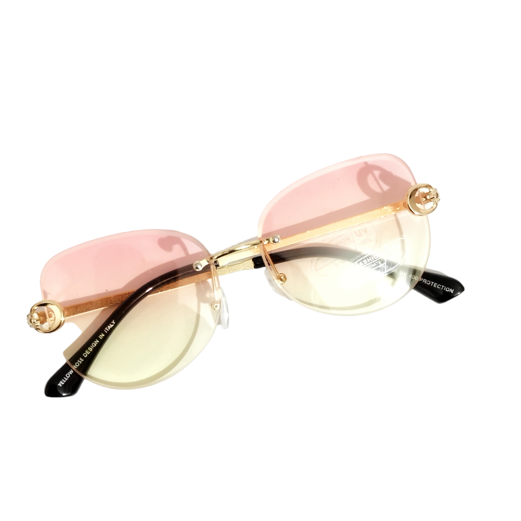 Trendy Pink Yellow Gradient Rimless Sunglasses for Women - UV Protection, Lightweight & Stylish - Perfect for Beach, Driving & Outdoor Activities