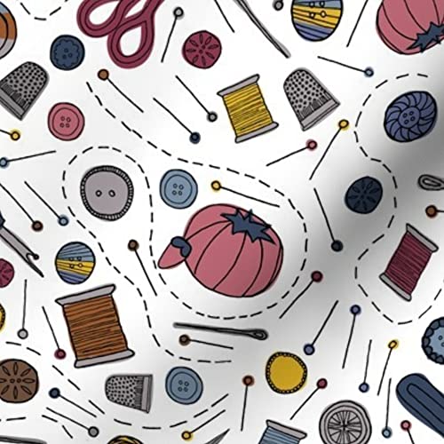 Spoonflower Fabric - Sewing Button Themed Printed Minky Fabric by The Yard - Soft Plush Material for Baby Blankets, Quilt Backing, DIY Sewing Projects & Home Decor
