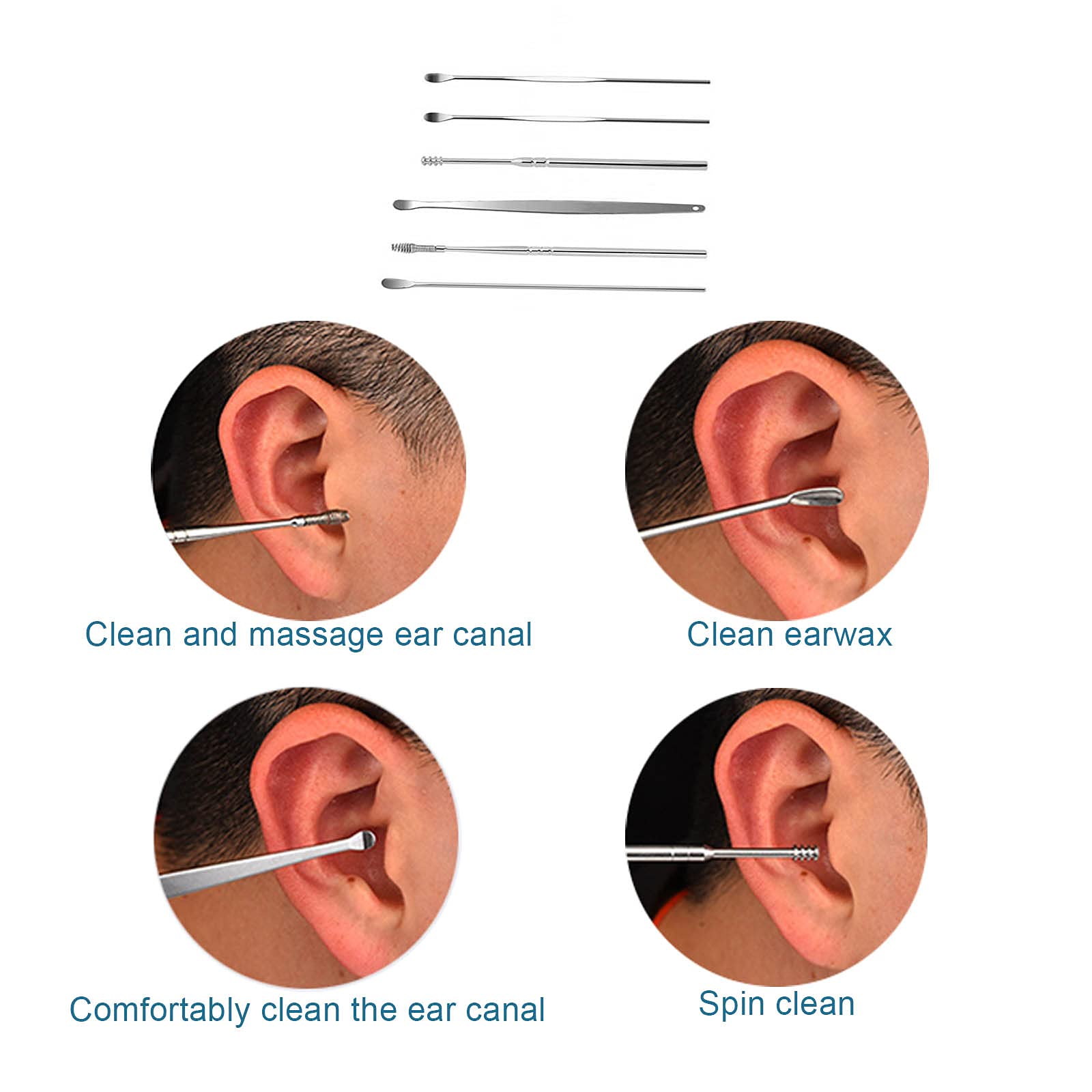 7PCS Professional Ear Wax Removal Kit - Reusable Spiral Ear Cleaner Tools Set with Curette for Safe Earwax Cleaning at Home, Travel & First Aid Use