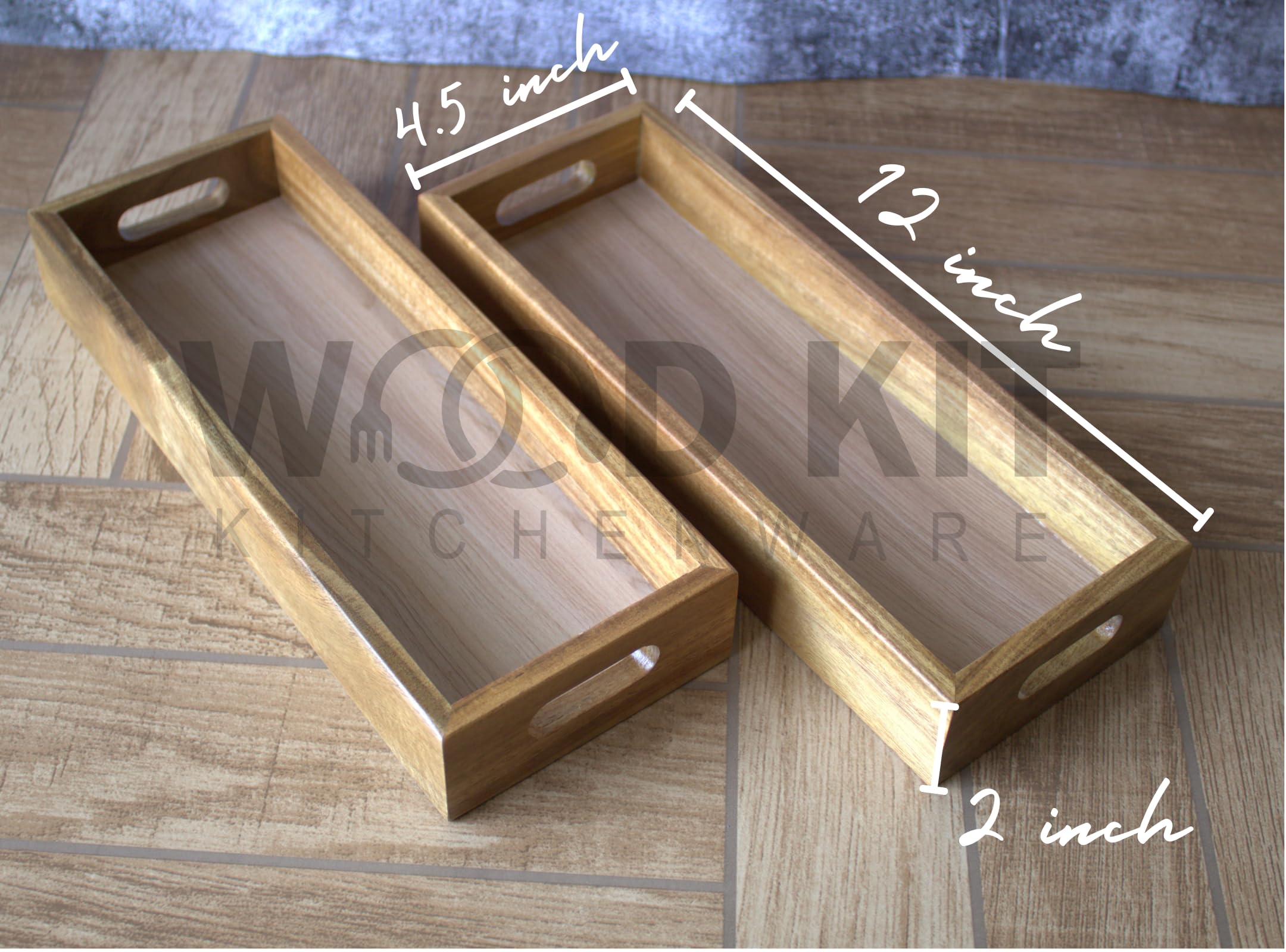 Acacia Wood Organizer Tray Set of 2 - Multipurpose Vanity & Kitchen Storage for Jewelry, Makeup, Utensils, Spices - Eco-Friendly Home & Office Desk Decor - Perfect for Bathroom Countertops, Dresser Tops, and Kitchen Counter Organization