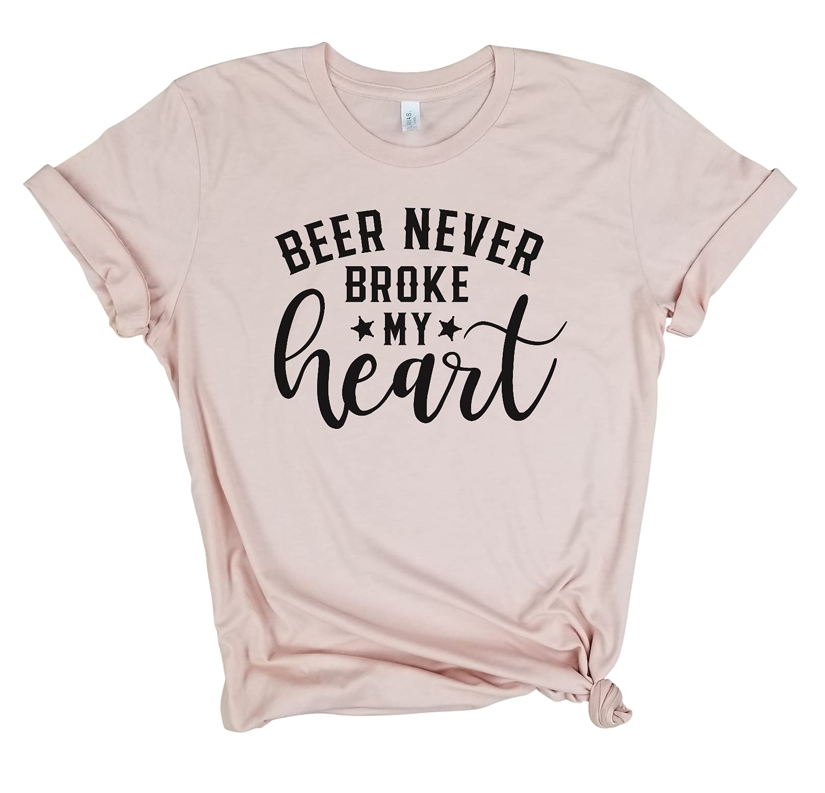 Beer Never Broke My Heart Country Shirt | Funny Beer Lover & Southern Style T-Shirt for Women | Perfect for Valentine's Day, Girls Night Out & Country Concerts