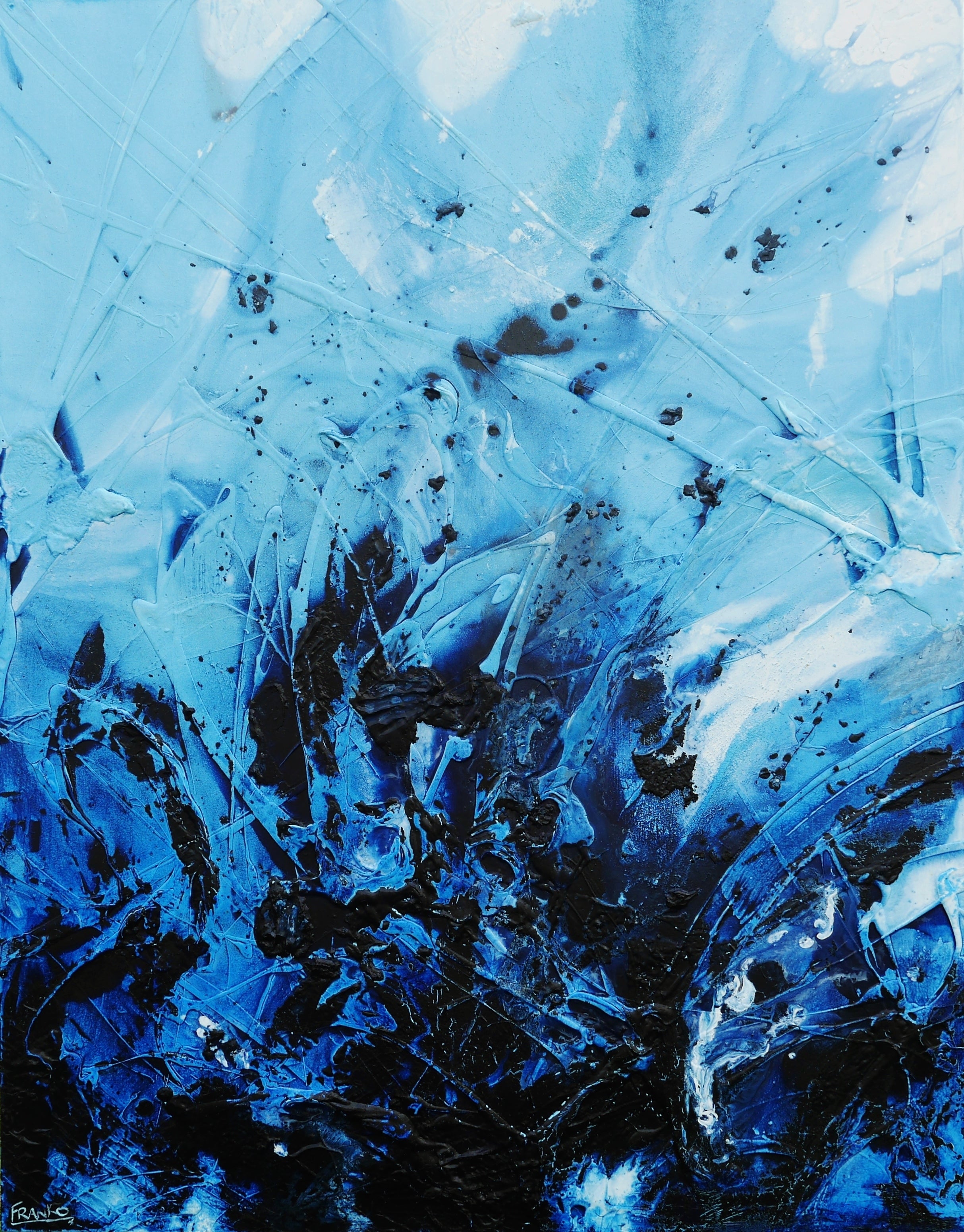 140cm x 180cm Blue Textured Abstract Ocean Painting - Modern Wall Art for Living Room, Bedroom & Office Decor | Aquatic Bloom Canvas Art