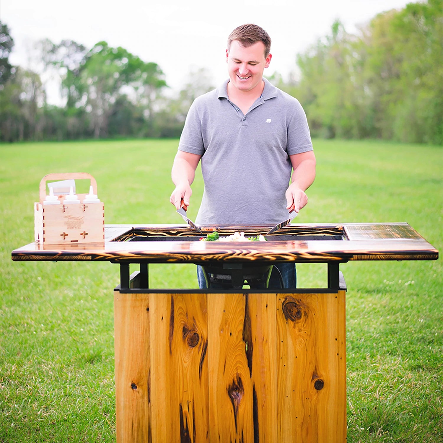 Premium Backyard Hibachi Grill - Pecky Cypress Wood - Perfect for Outdoor Cooking, BBQ, and Patio Dining | BY BHPOGPC
