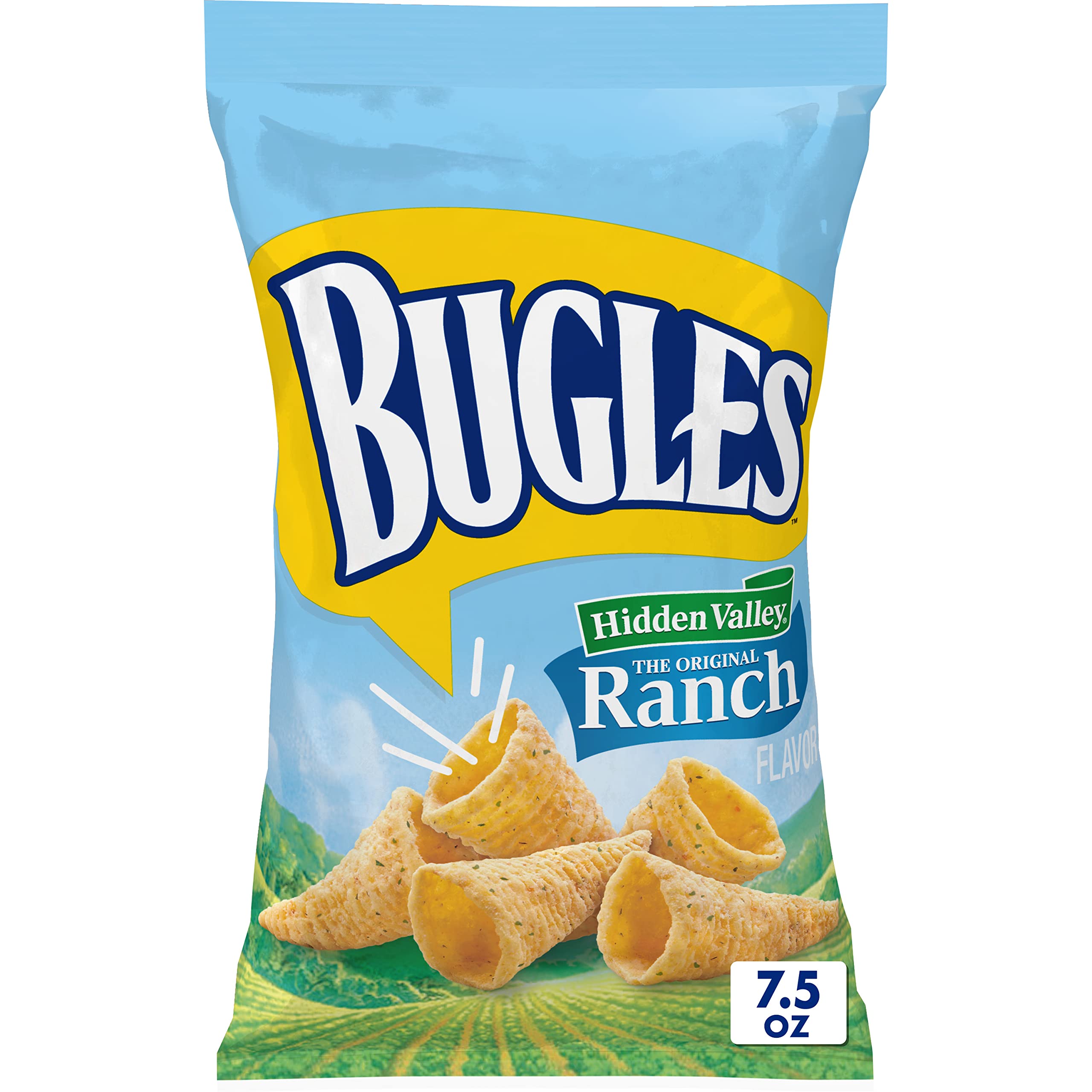 Bugles Crispy Corn Snacks - Hidden Valley Ranch Flavor (7.5 oz) | Crunchy Party Snacks for Movie Nights, Road Trips & Office Breaks