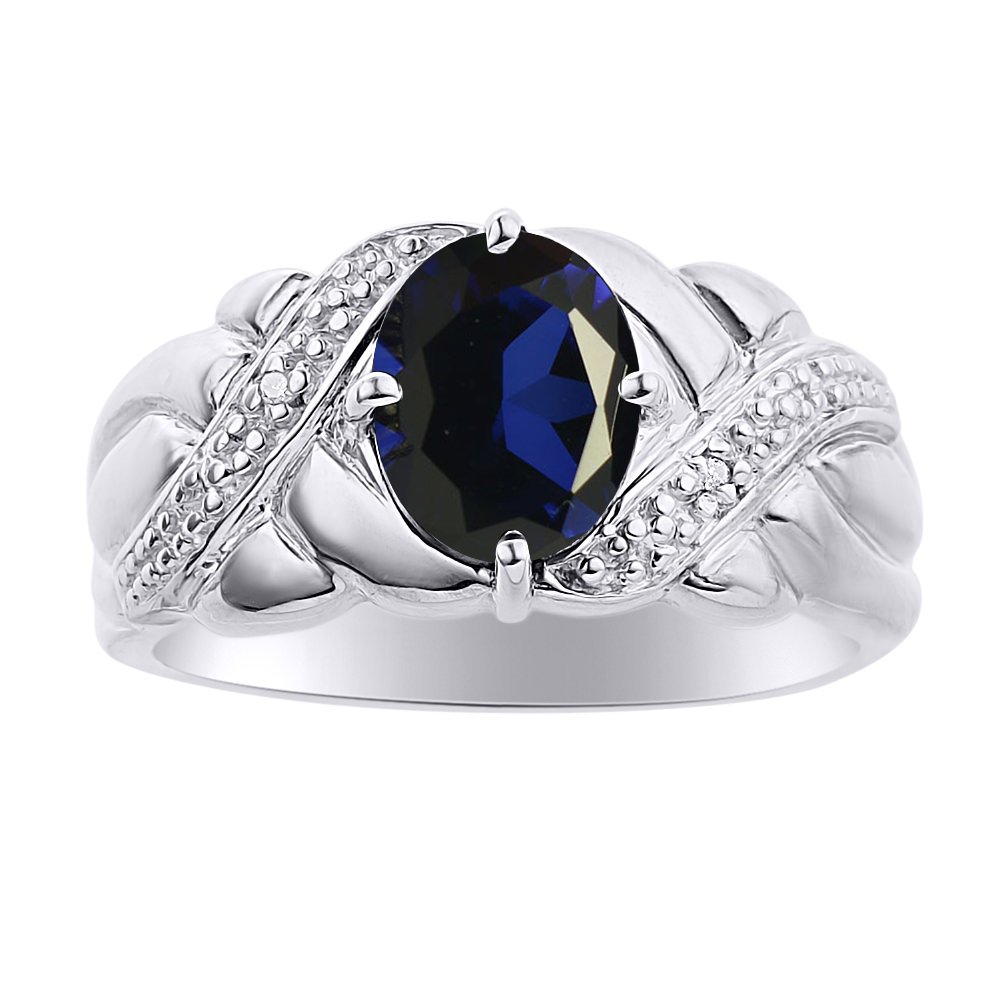 Diamond & Sapphire Sterling Silver Ring Set - Color Stone Birthstone Jewelry for Women | Perfect Gift for Anniversary, Birthday & Special Occasions