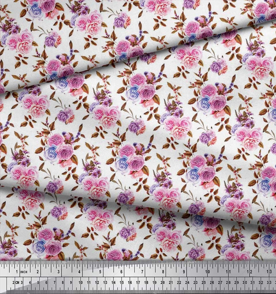 Soimoi 100% Cotton Poplin Fabric by The Yard - 56 Inch Wide - Orange Floral Print with Roses, Leaves & Denmark Rose - Perfect for Quilting, Dressmaking, Home Decor & DIY Crafts